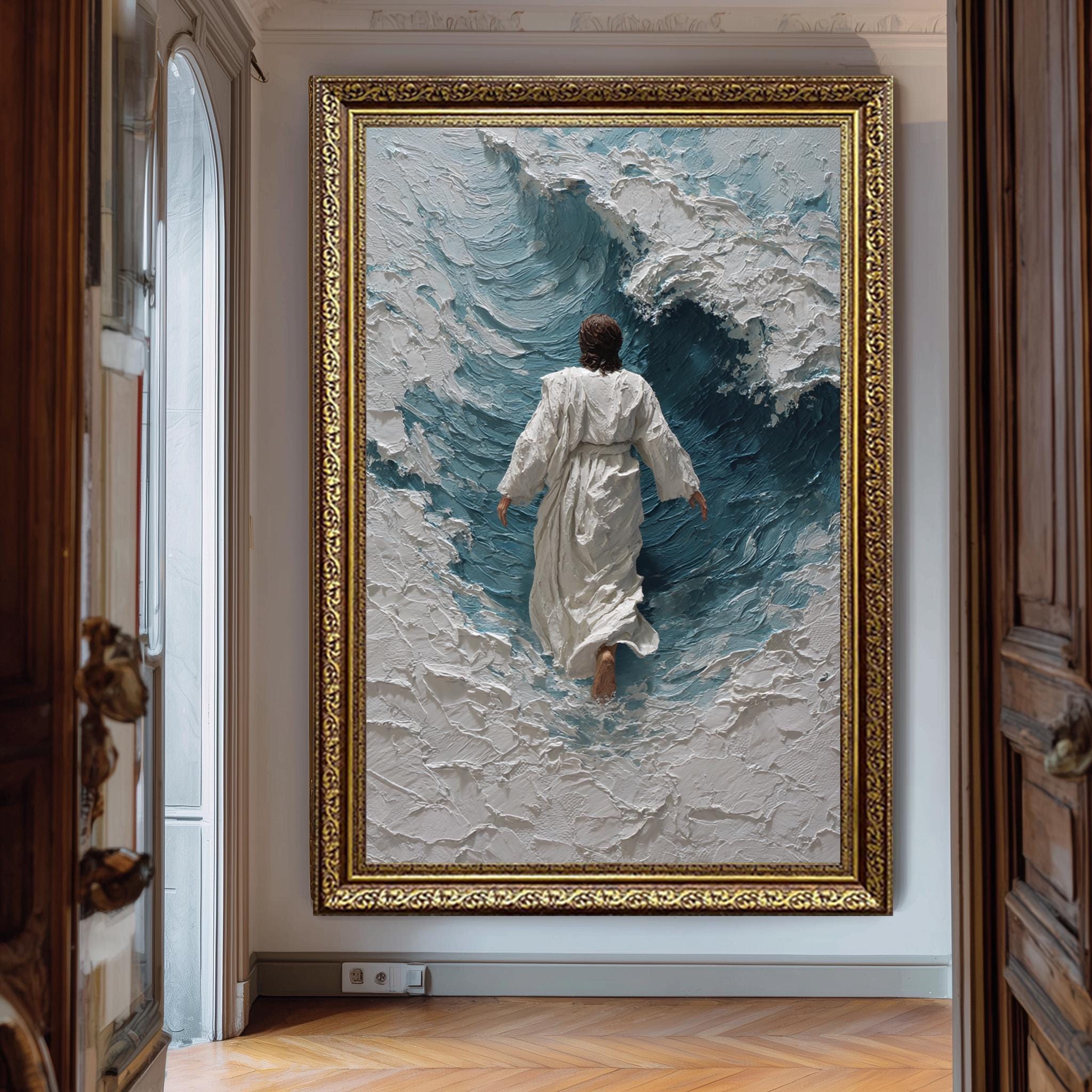 Jesus Walking Waves Art - Abstract Religious Canvas Christian Wall Poster