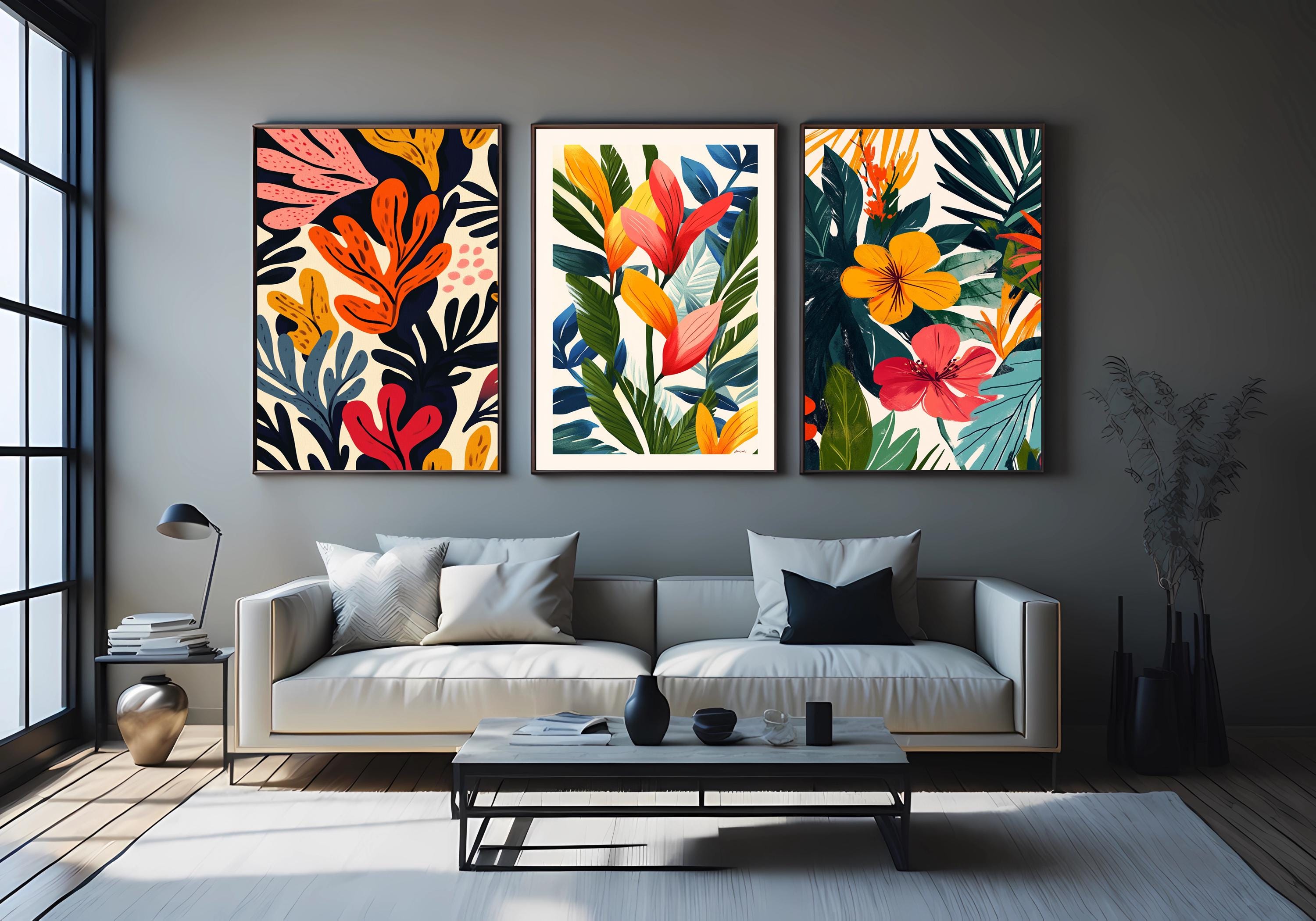 Tropical Botanical Canvas – 3 Piece Wall Art Set with Vibrant Floral Prints