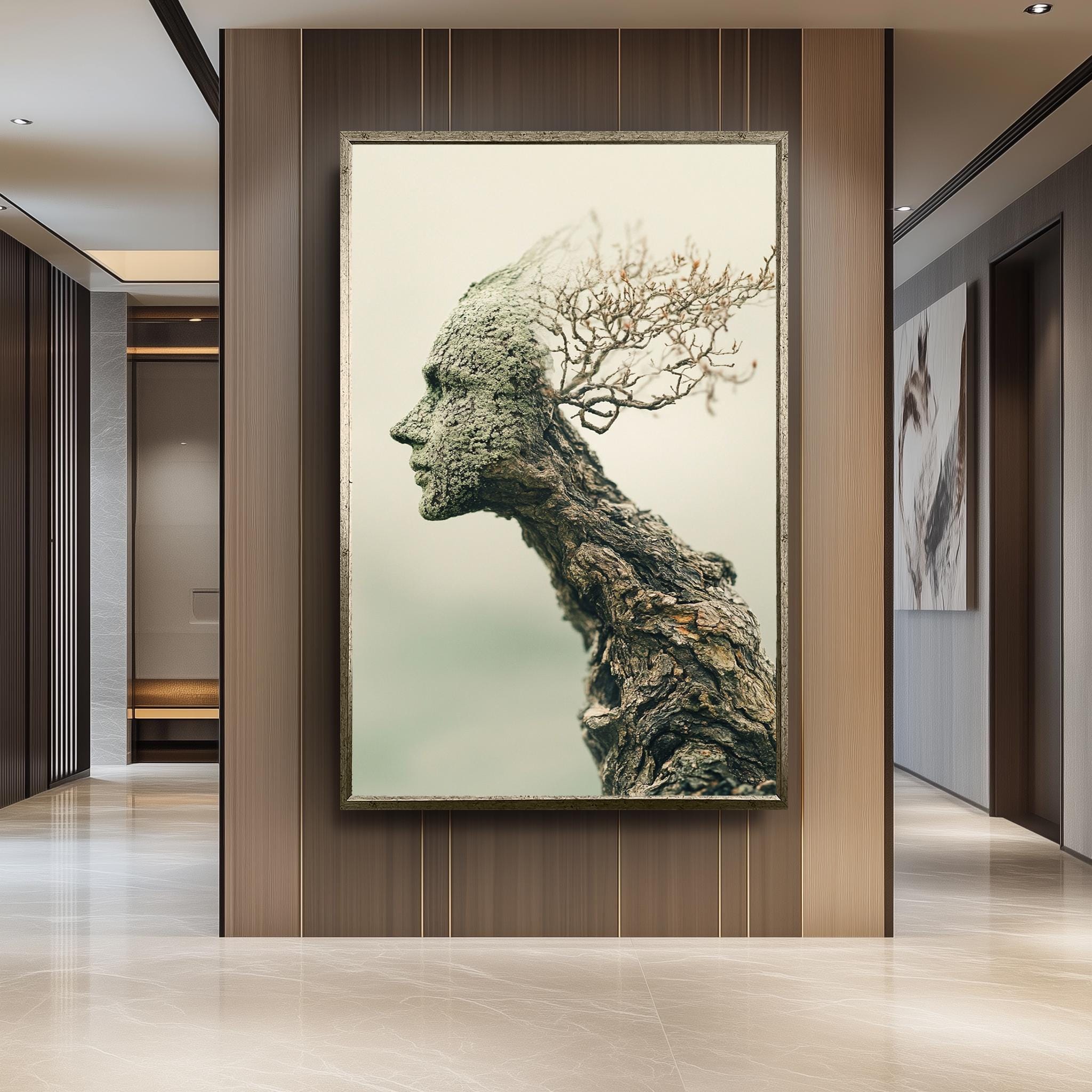 Tree Face Wall Art – Surreal Nature Print Canvas | Organic Home Décor & Meditation Room Art