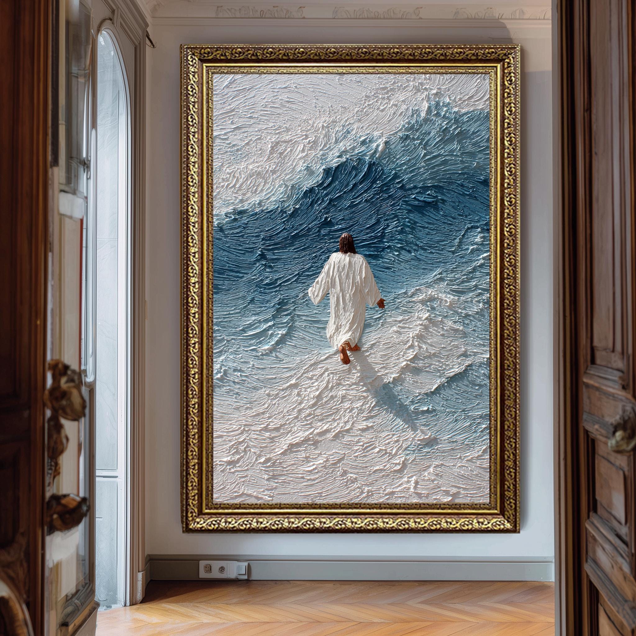 Jesus Walking On Water - Abstract Christian Art | Textured Digital Print Canvas