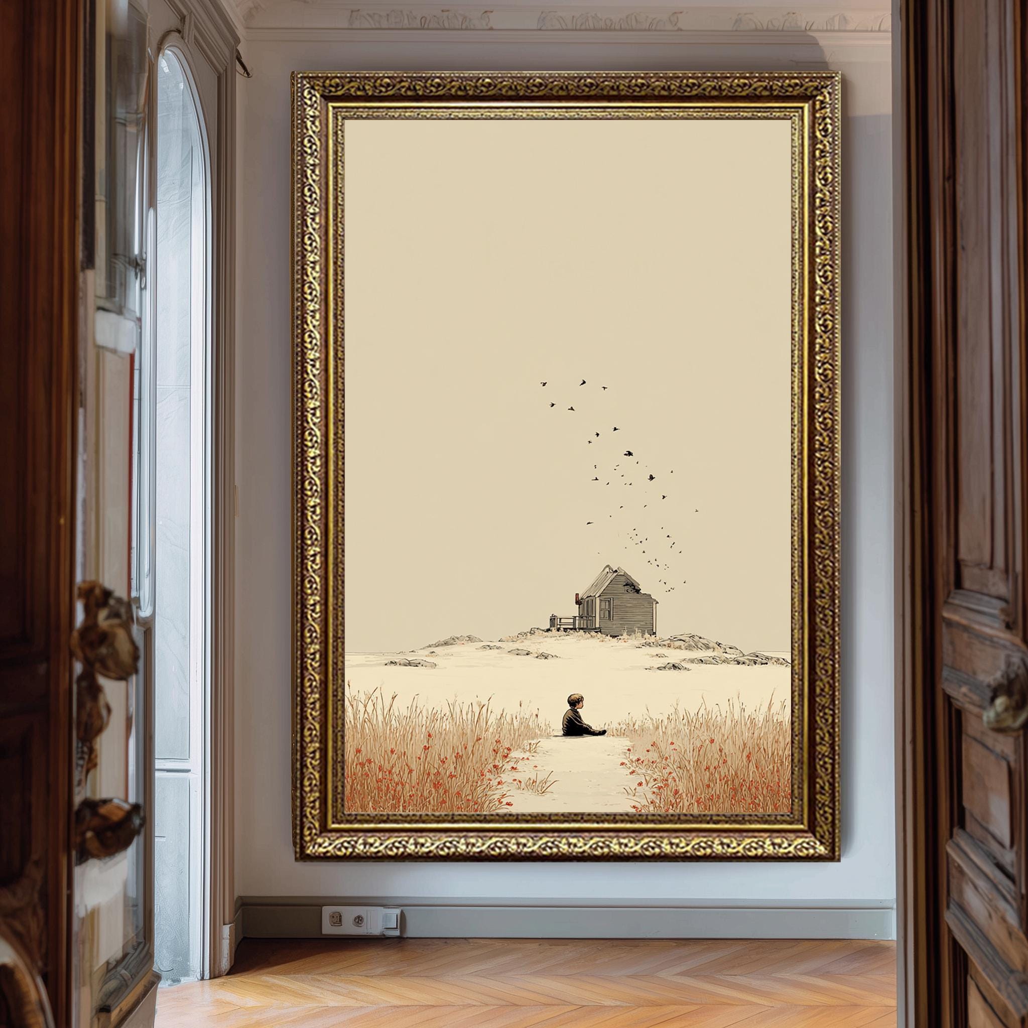 Minimalist Wall Art | Emotional Digital Illustration with Birds – Nostalgic Print