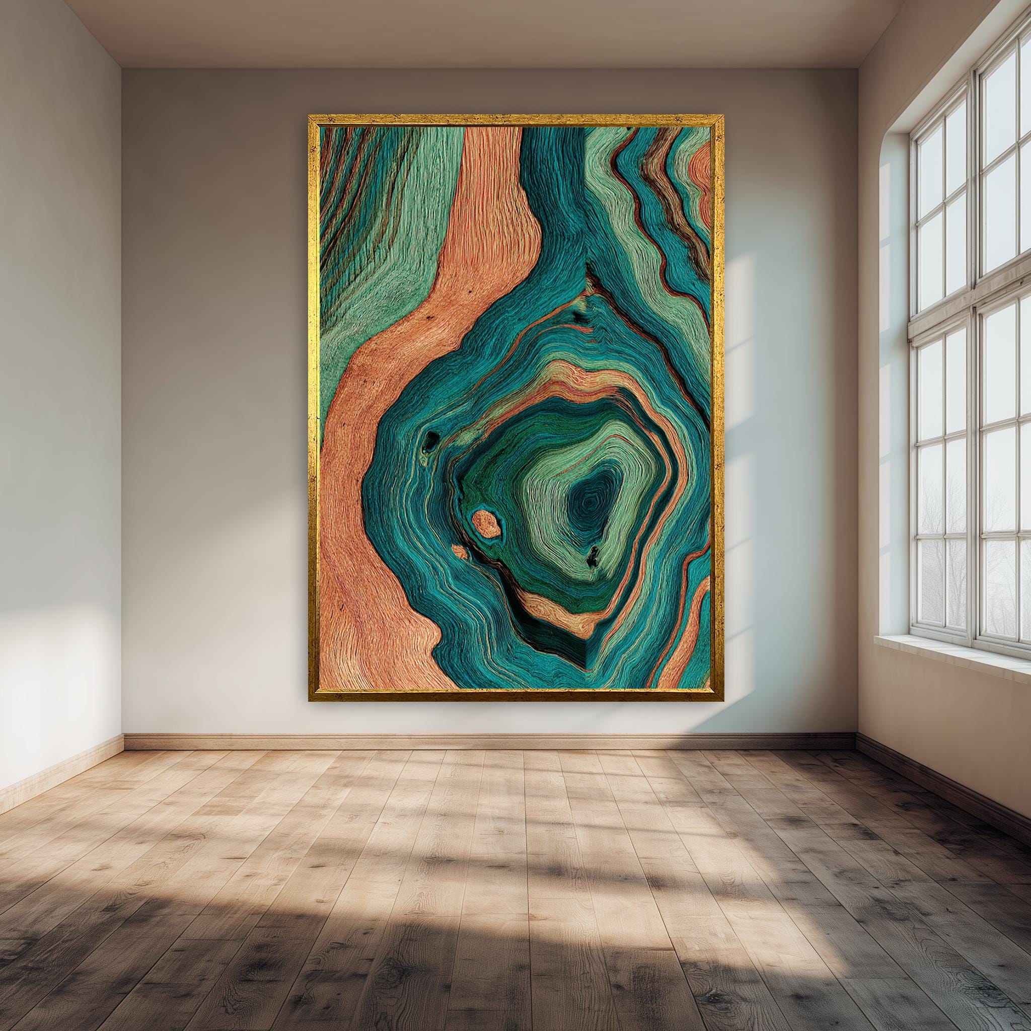 Abstract Geometric Canvas Art – Modern Wall Art | Teal Orange Print Texture