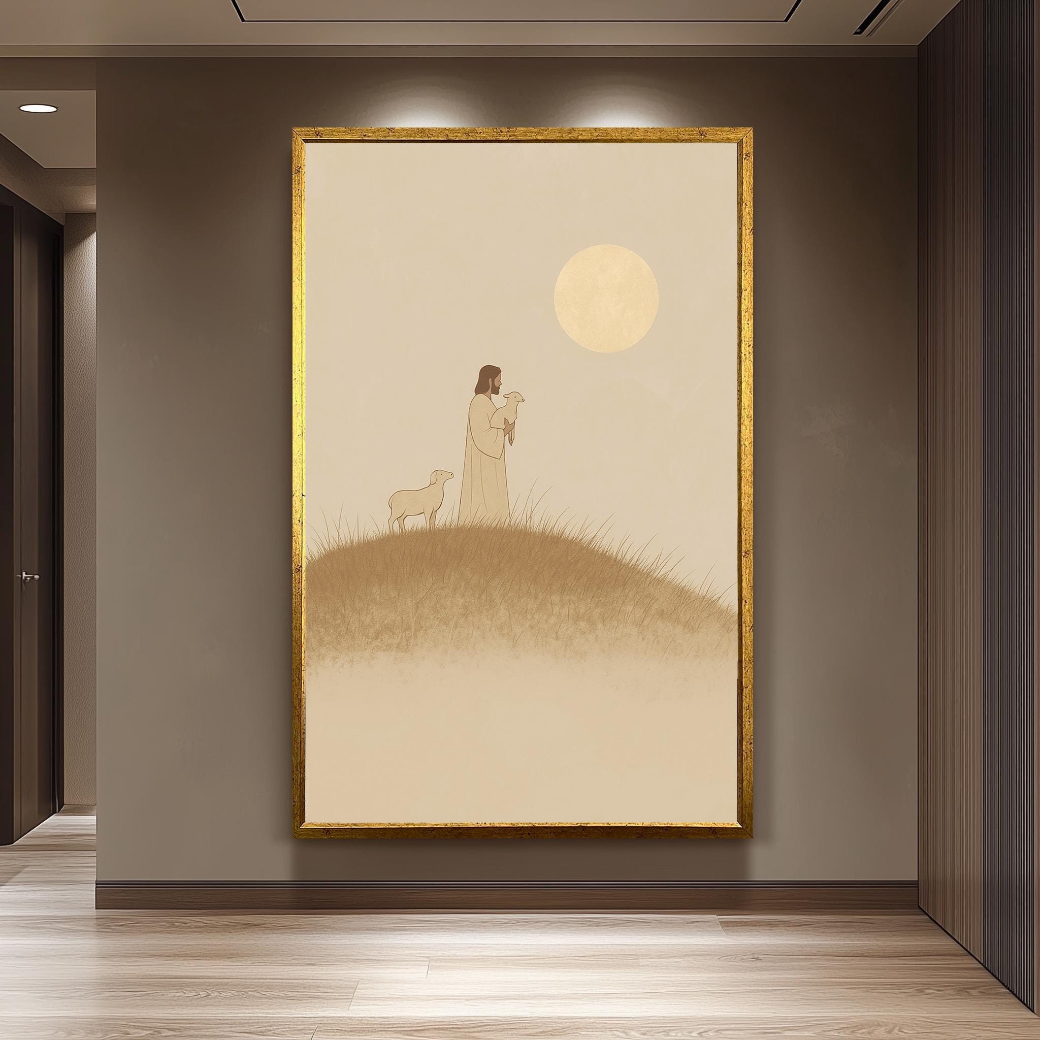 Jesus With Lamb Wall Art – Christian Pastoral Scene Print | Faithful Shepherd Canvas