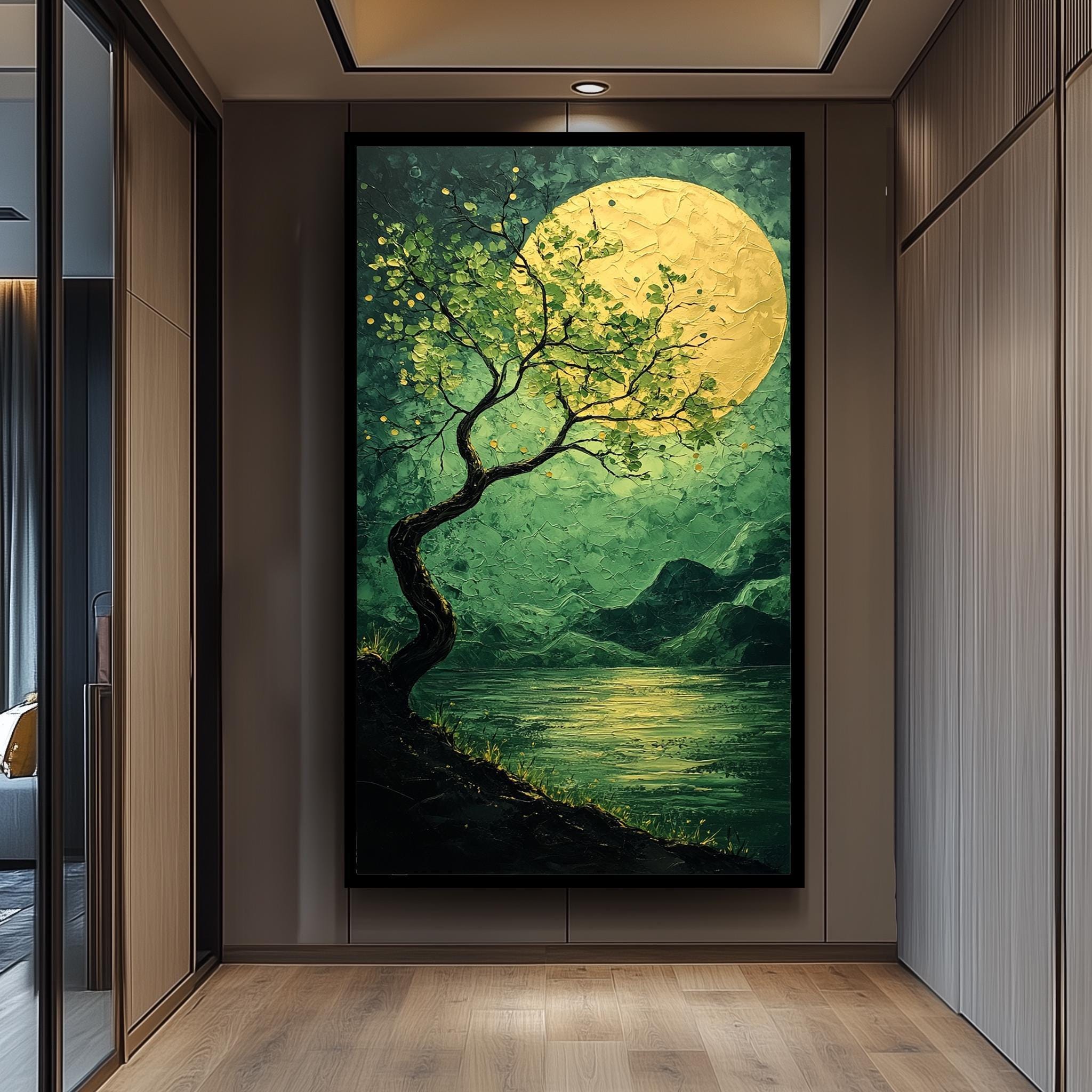 Moonlit Tree Canvas Print – Surreal Night Wall Art With Glowing Moon & Twisted Tree Silhouette