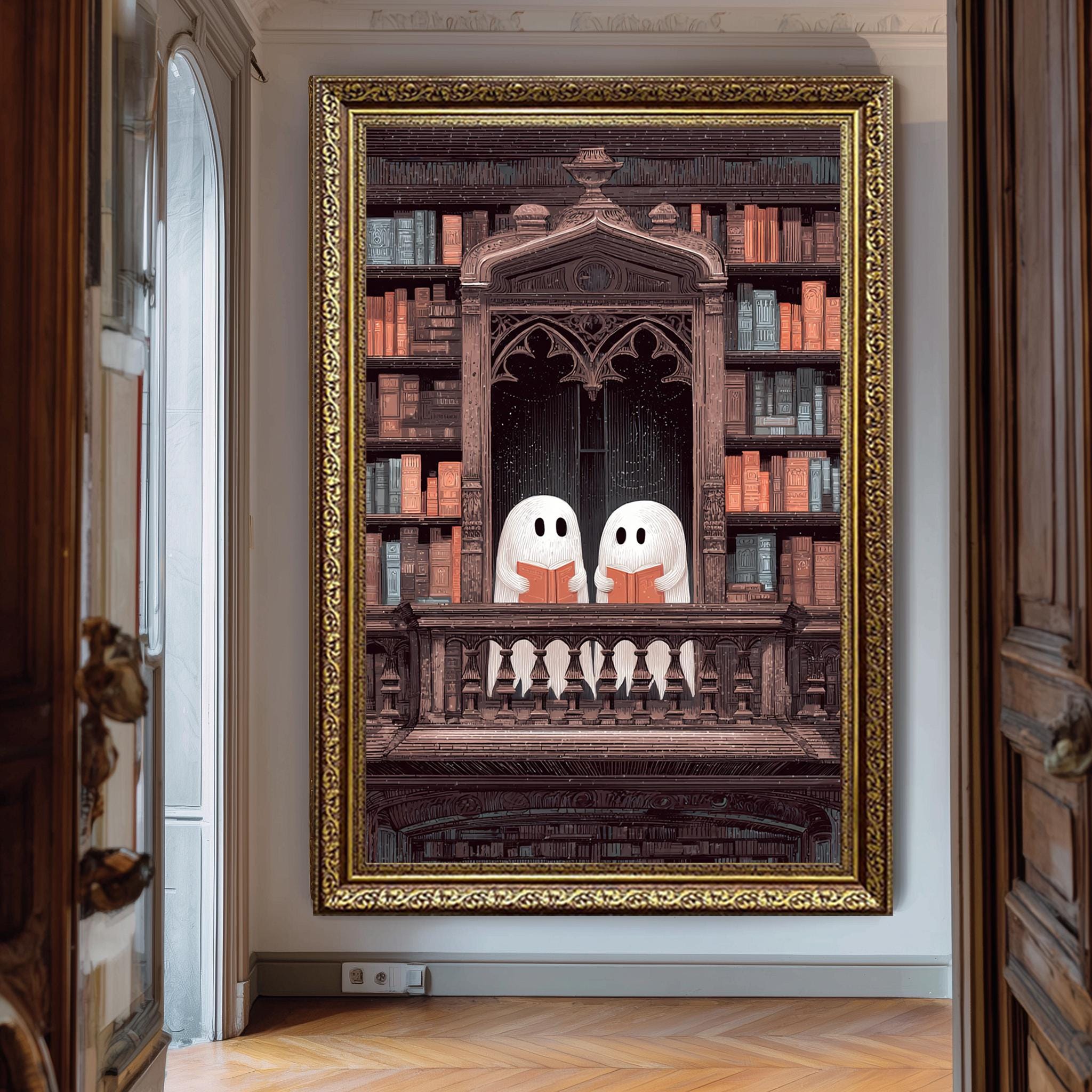 Ghost Library Art Print – Gothic Wall Decor | Cute Ghost Artwork, Halloween Art Print