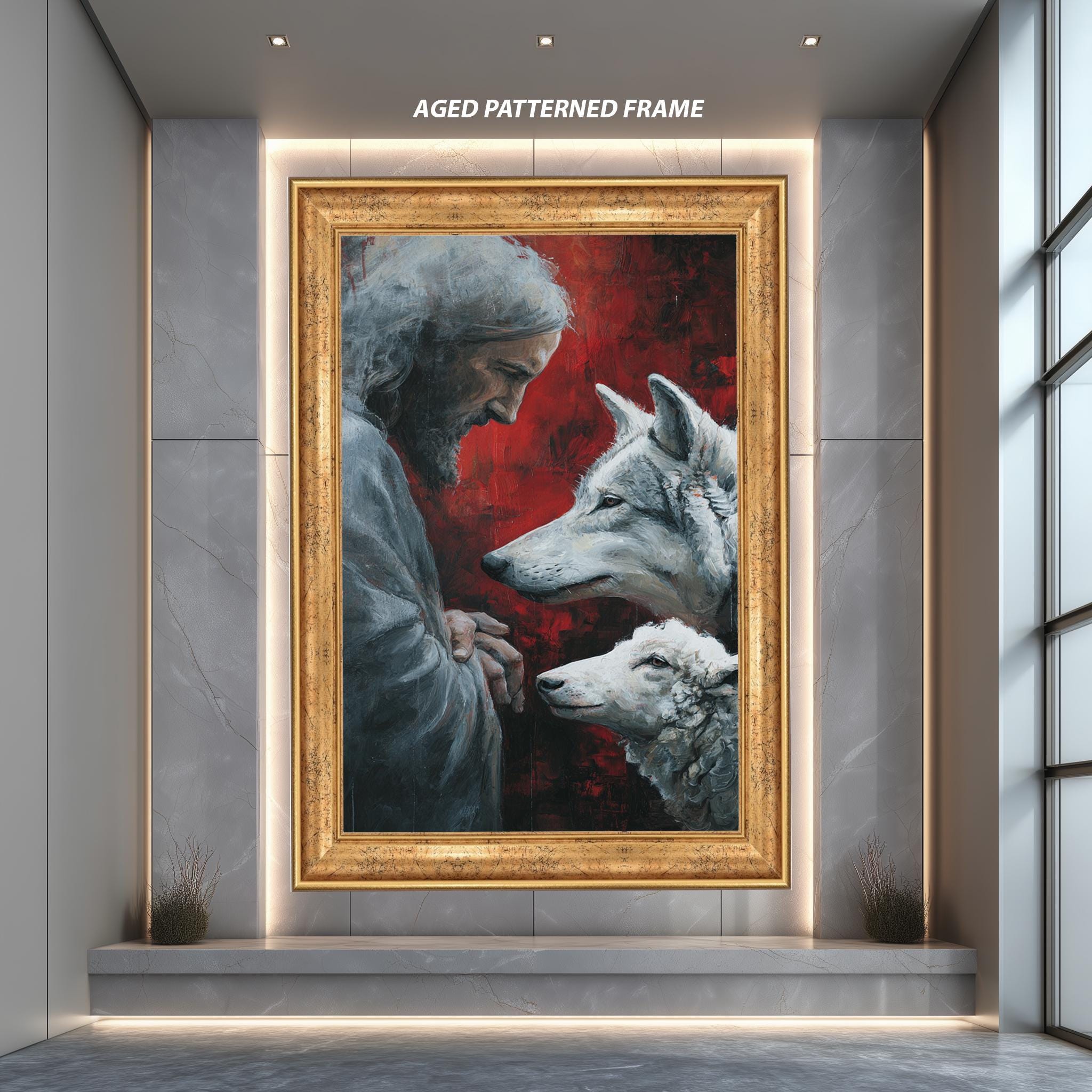 Jesus Canvas Wall Art – Sacred Lamb Painting | Religious Canvas Print for Living Room