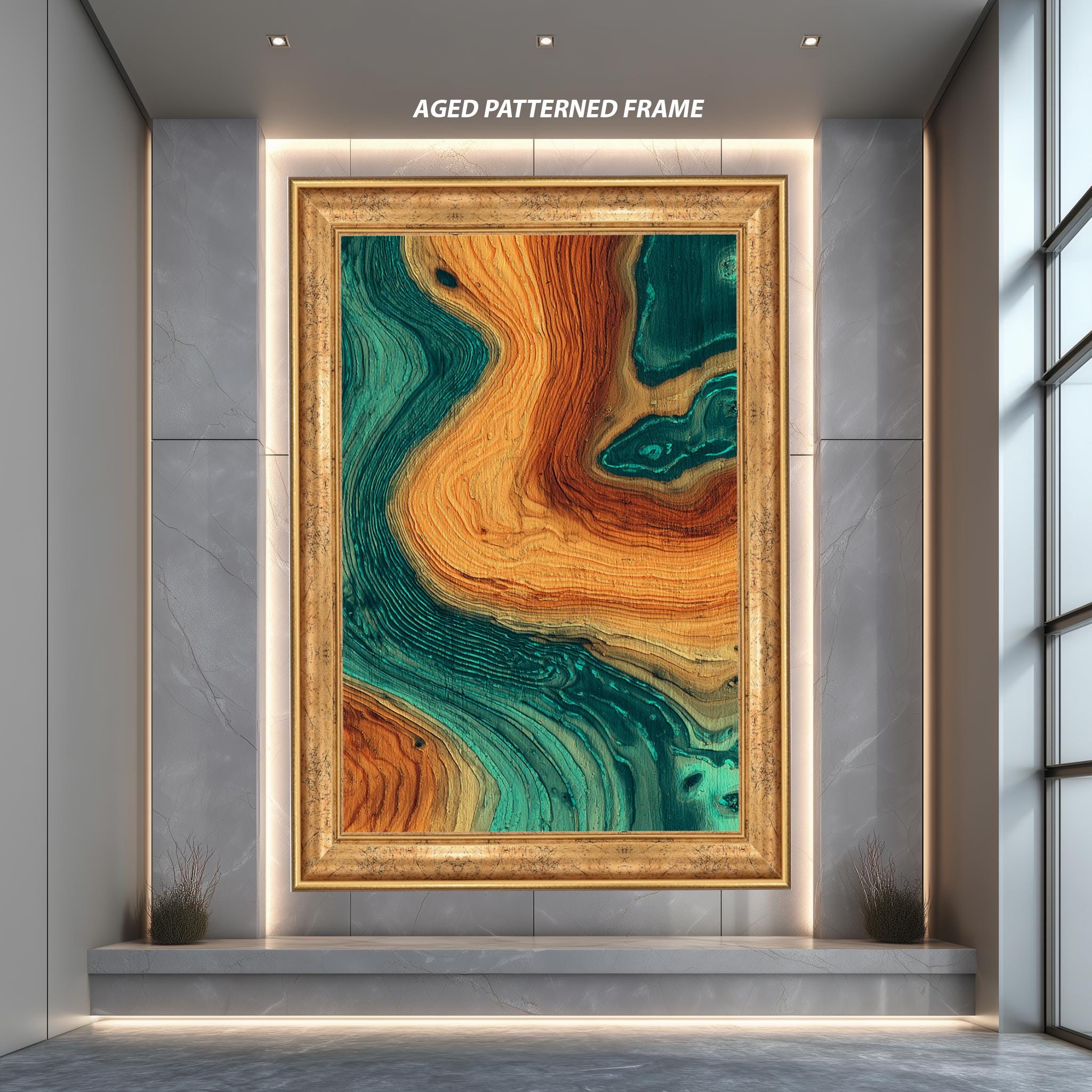Abstract Canvas Wall Art – Modern Teal Orange Print | Wood Texture & Geometric Design