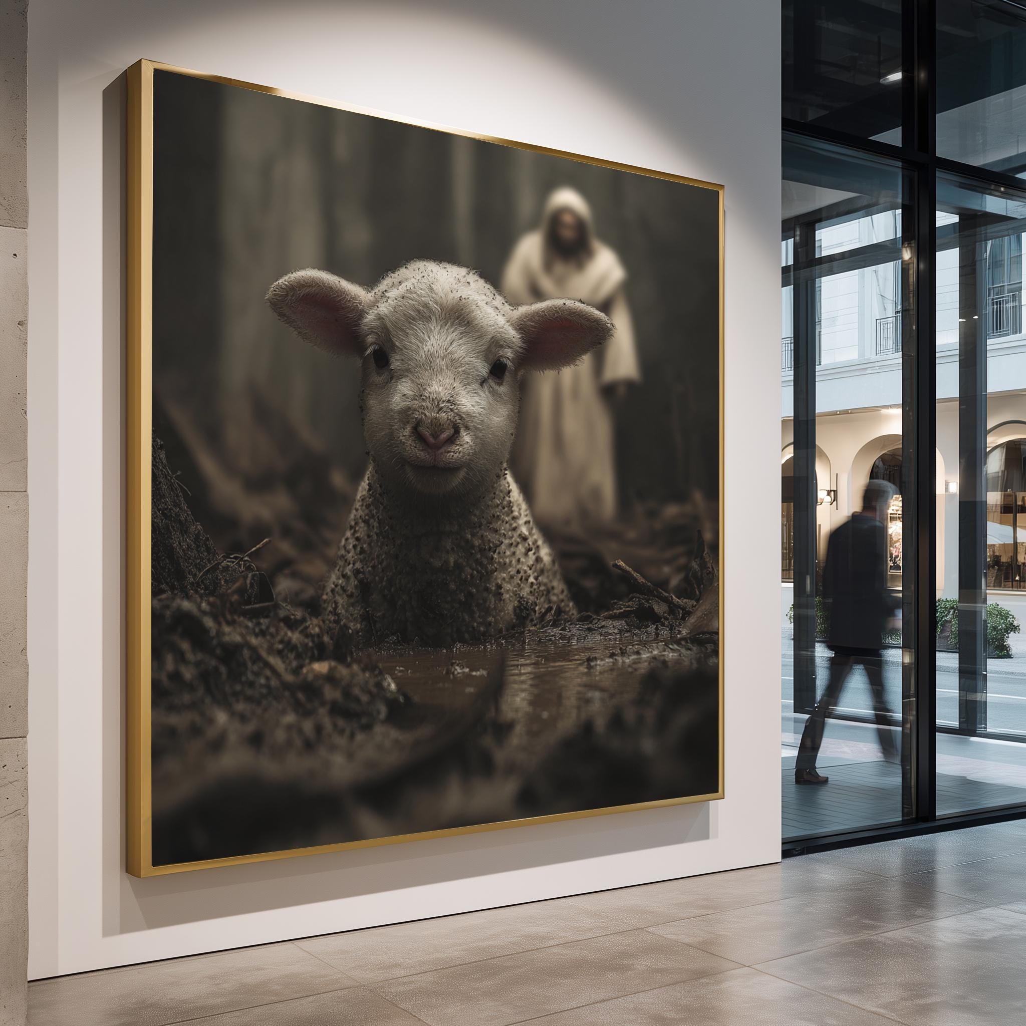 Christian Wall Art – Lamb and Shepherd Religious Art Print for Faith-Based Decor