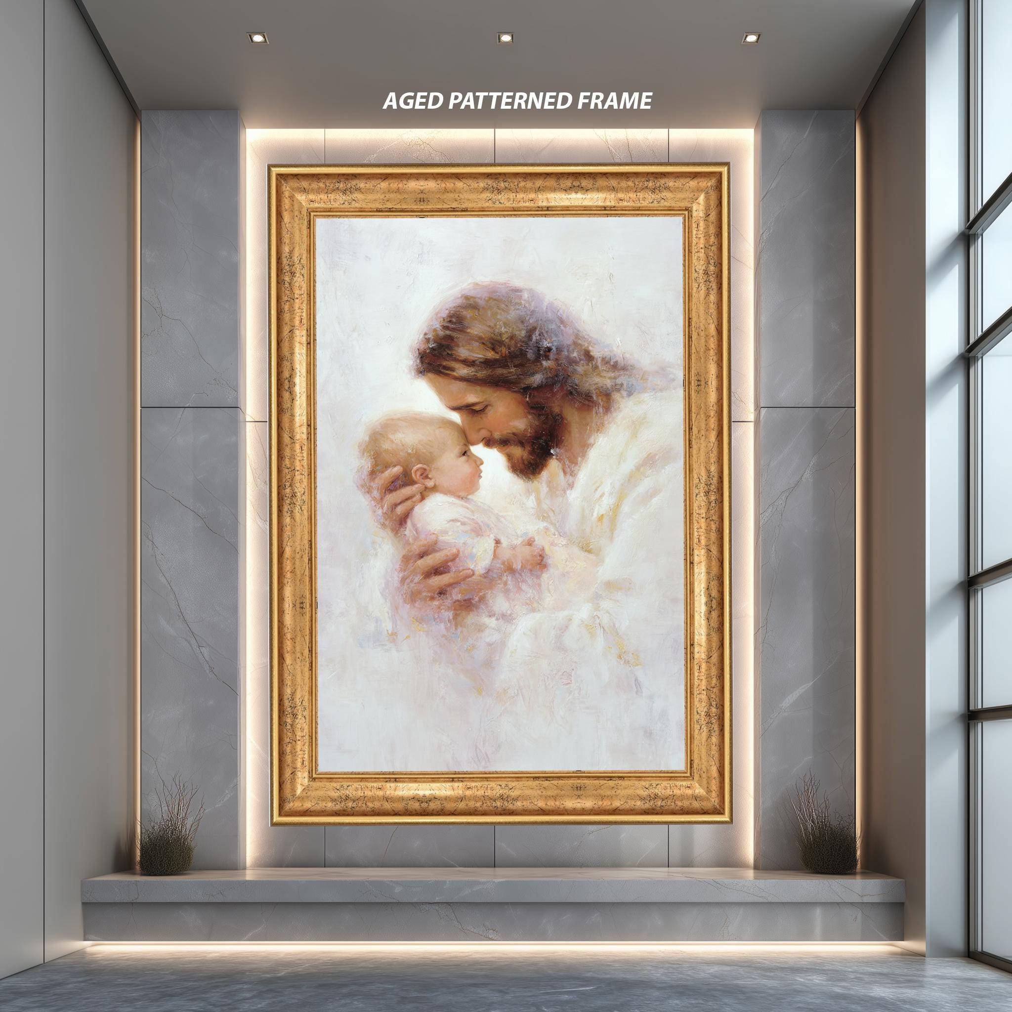 Jesus and Baby Canvas Art – Christian Nursery Decor | Spiritual Wall Art Gift
