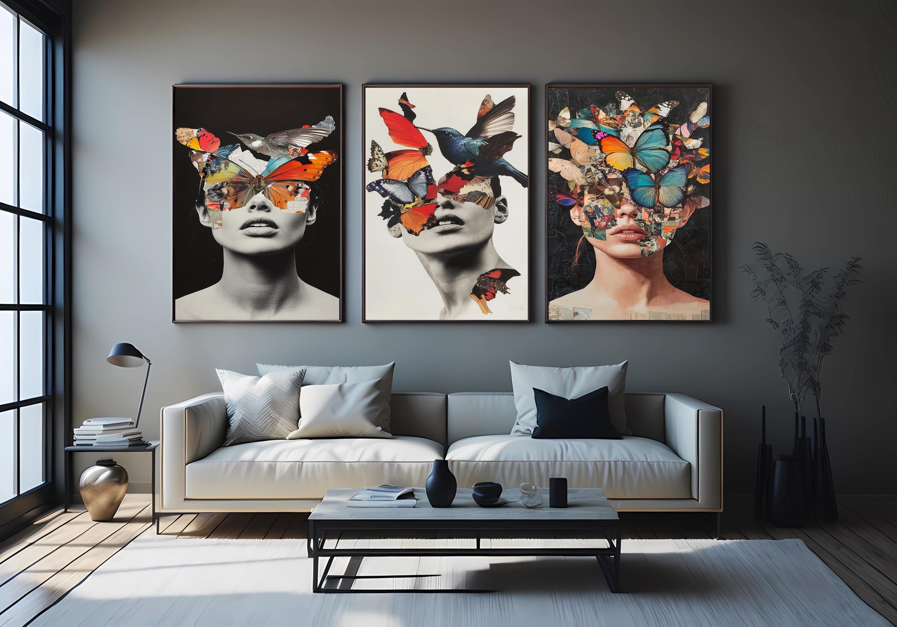 Surreal Woman Portrait Art – Abstract Butterfly Face Prints | Dreamy Feminine Decor