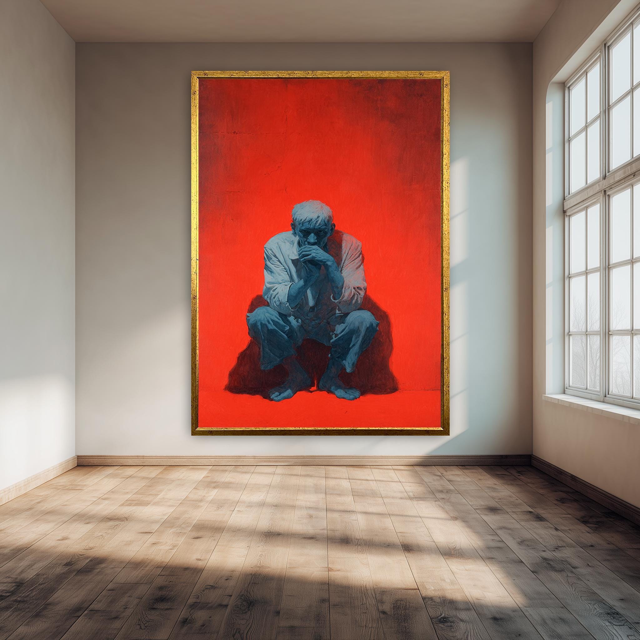 Emotional Figurative Art Print – Blue Man Canvas | Bold Color Blocking Modern Wall Decor