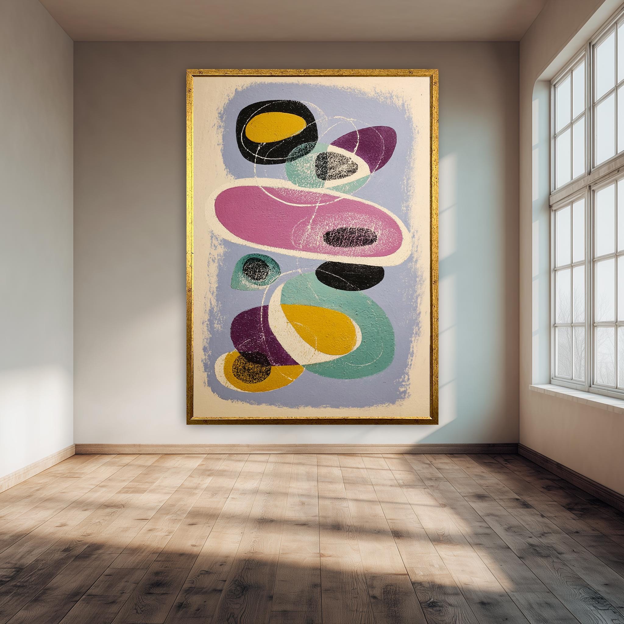Mid Century Modern Art Print – Abstract Wall Art with Retro Shapes Poster
