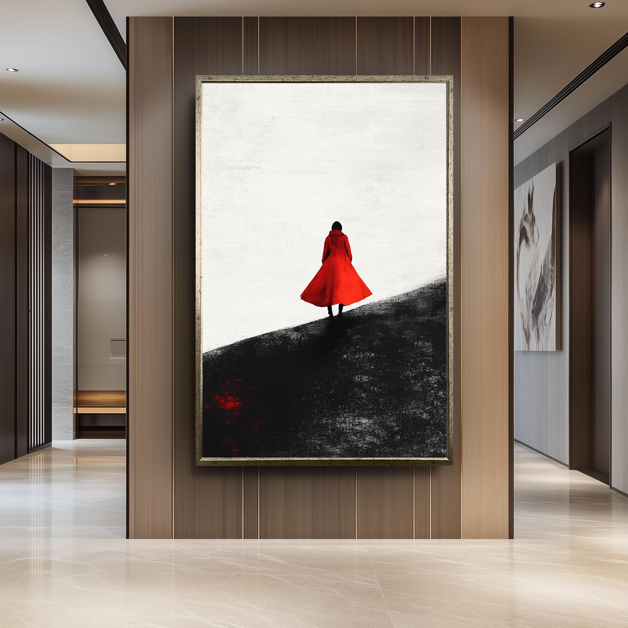 Red Coat Canvas Print – Modern Abstract Art with Textured Finish | Stylish Minimalist Wall Art