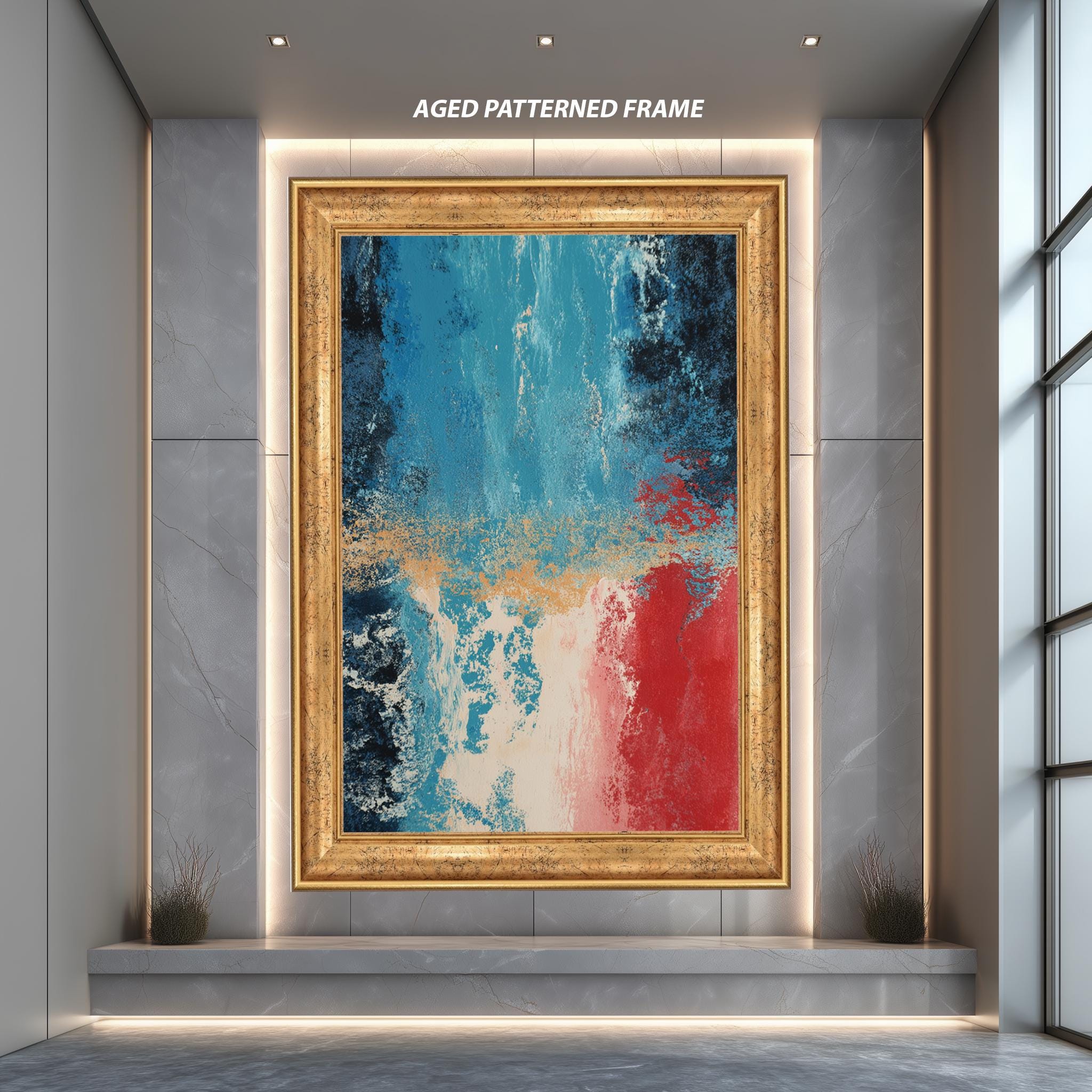 Abstract Art Print – Bold Color Blocking Red Blue Wall Art on Gallery Wrapped Canvas