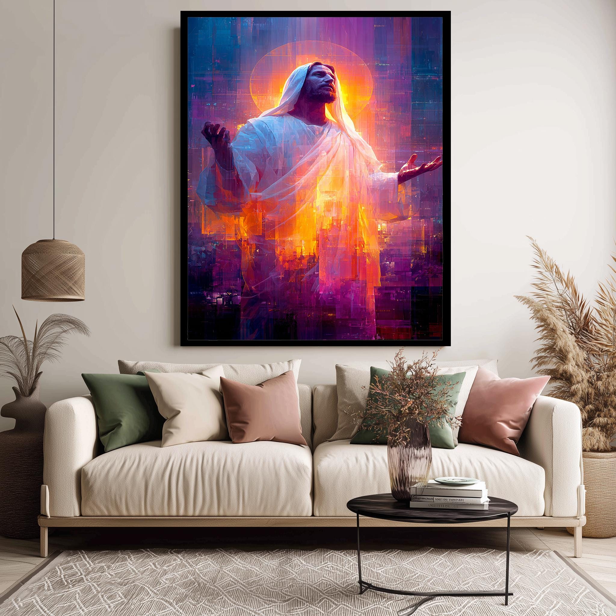 Jesus Digital Wall Art | Glowing Savior Christian Wall Print - Modern Spiritual Decor