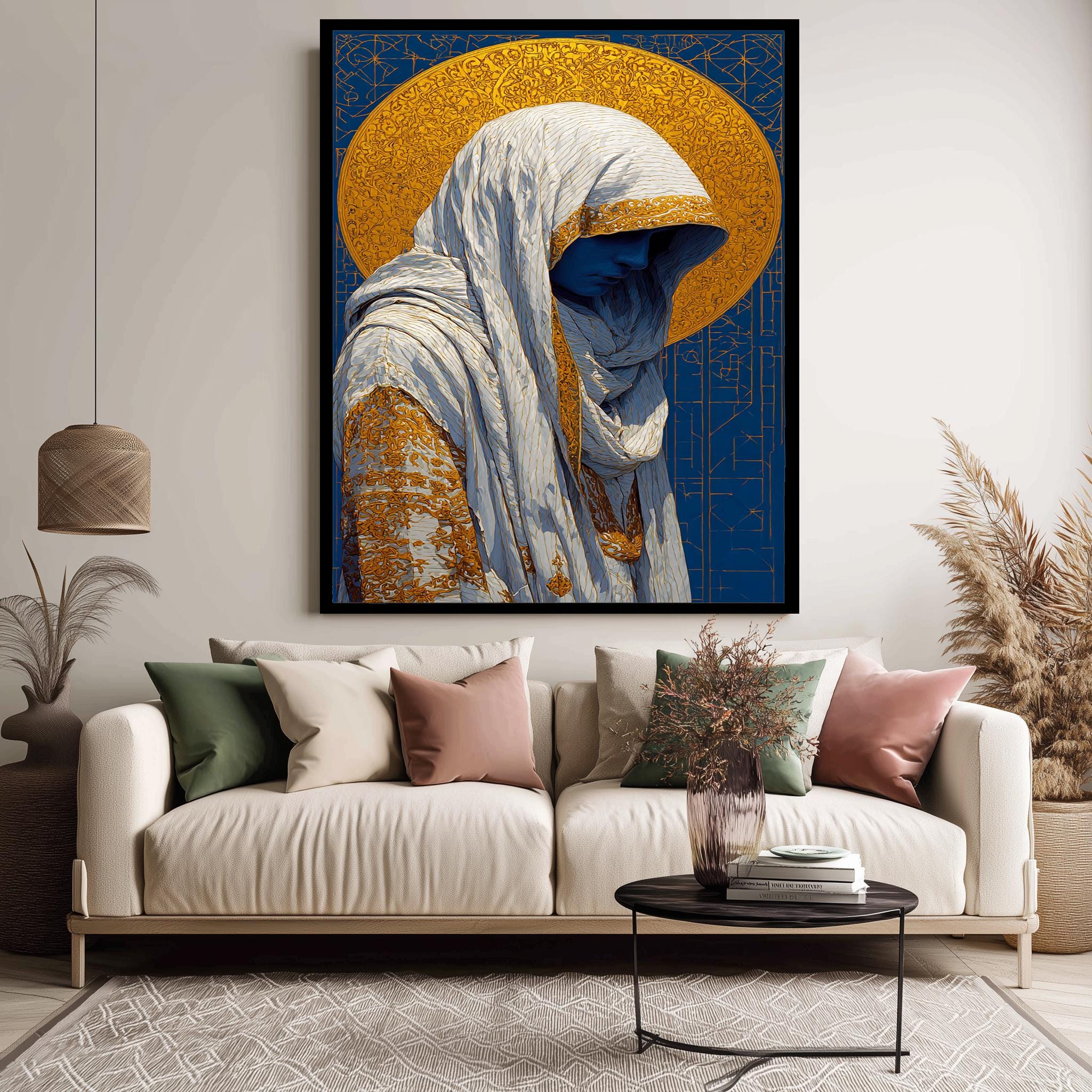 Virgin Mary Art Print – Modern Madonna Artwork | Gold Halo Poster & Catholic Wall Art