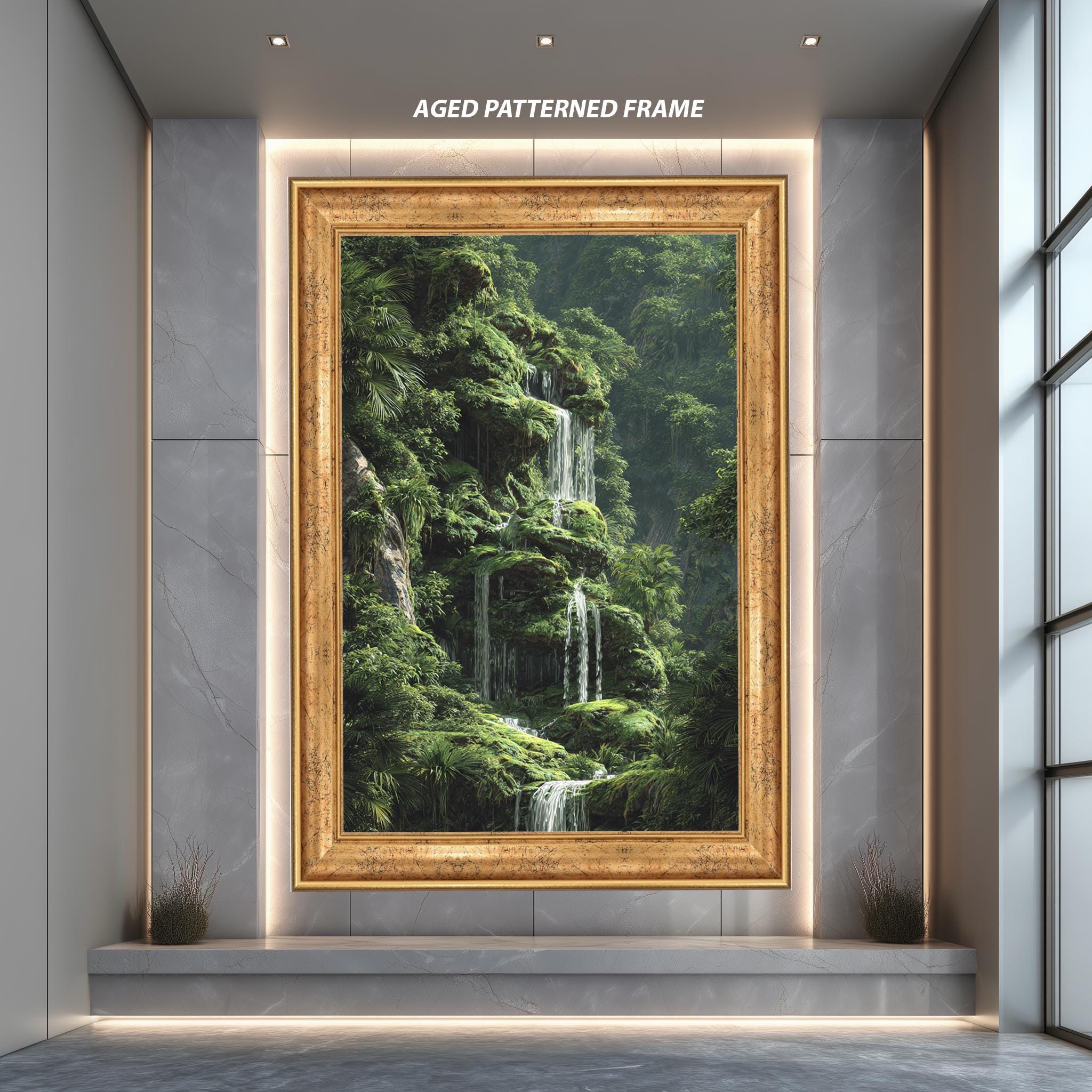 Jungle Waterfall Art Print – Lush Landscape Tropical Wall Decor with Greenery Canvas