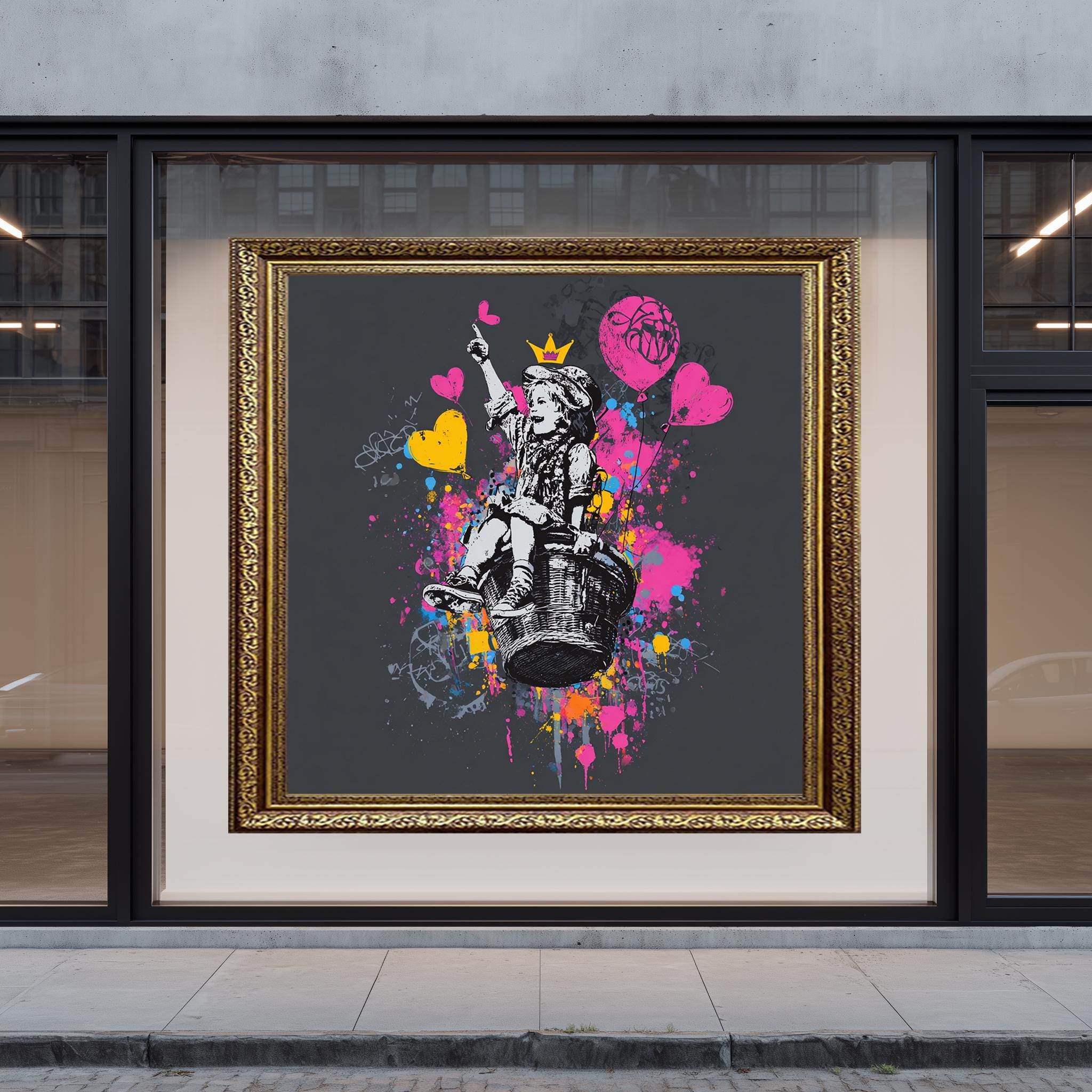 Graffiti Art Print – Color Splash Balloon Girl Street Art Decor for Kids Rooms