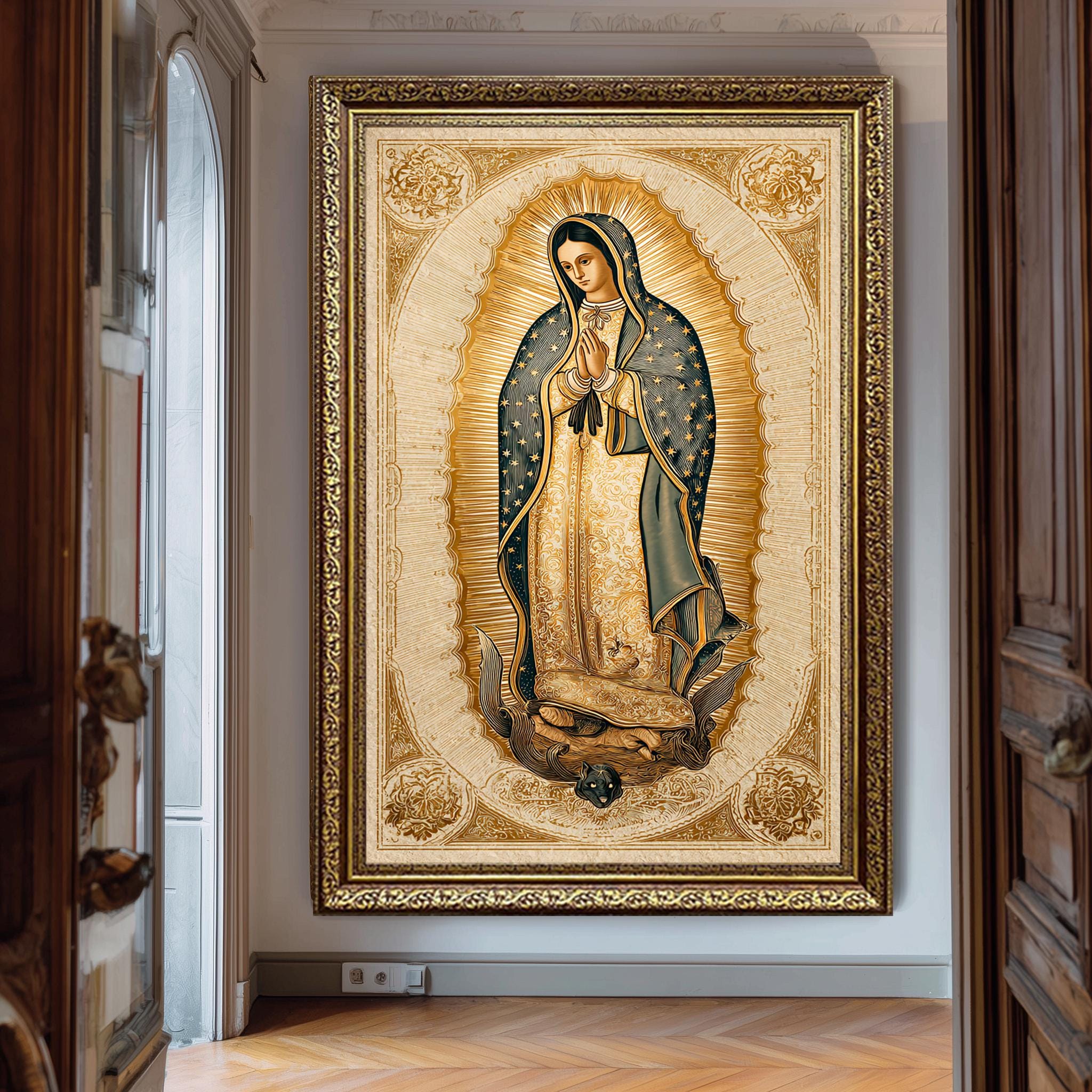 Our Lady of Guadalupe Art | Catholic Wall Decor - Blessed Mother Print Gold Religious Artwork