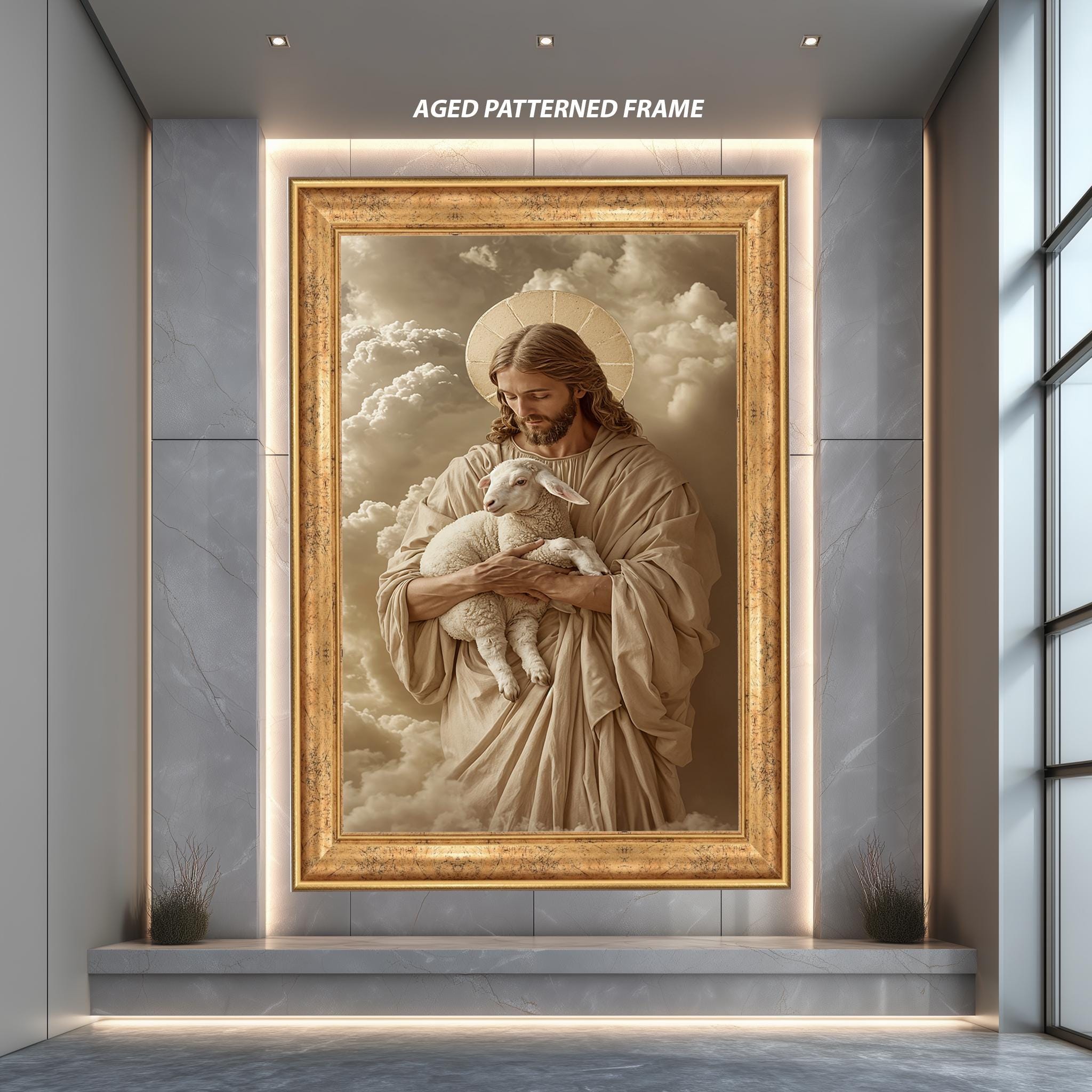 Jesus Holding Lamb Canvas – Good Shepherd Religious Wall Art | Peaceful Faith Decor