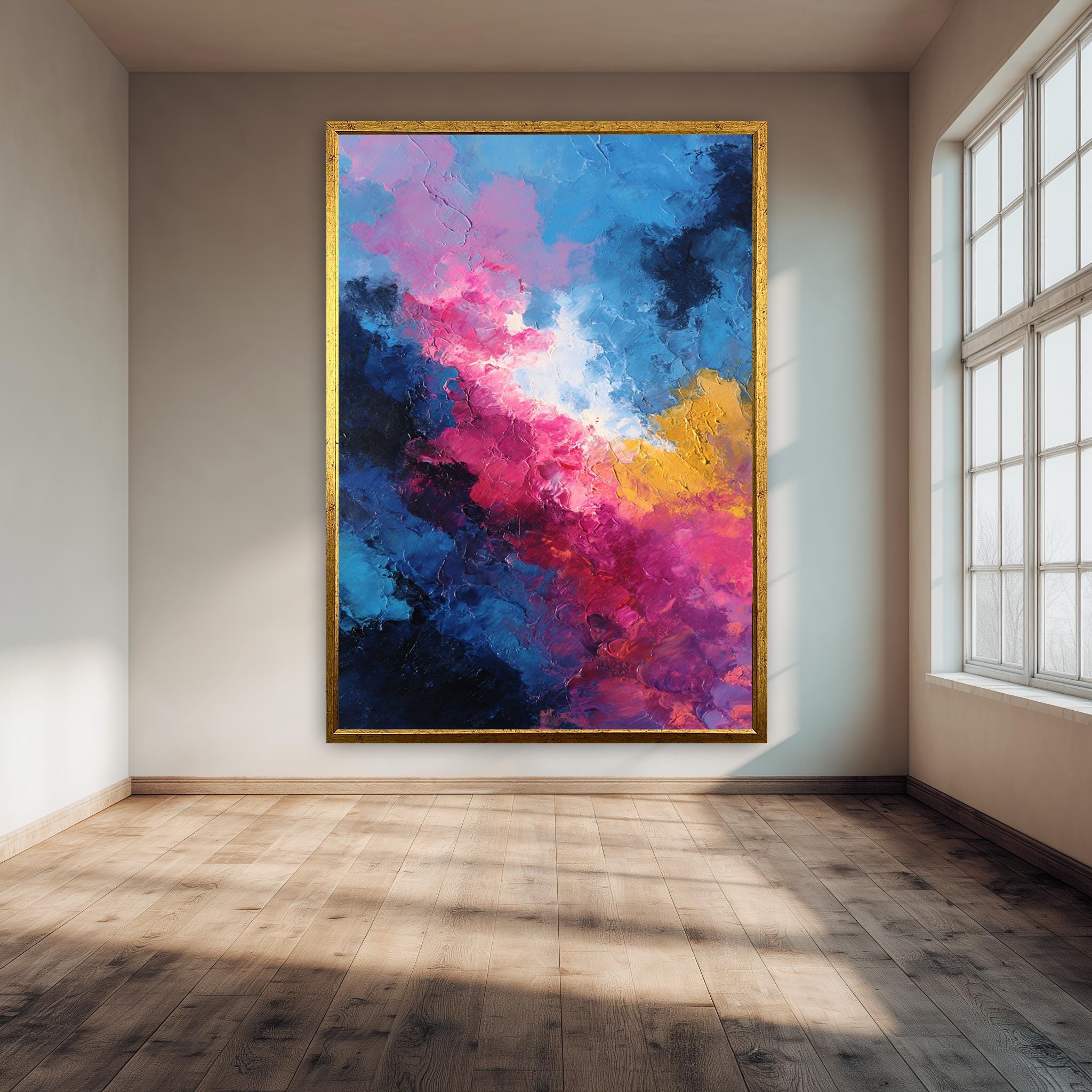 Abstract Texture Painting – Vibrant Blue Pink Yellow Art Canvas Print