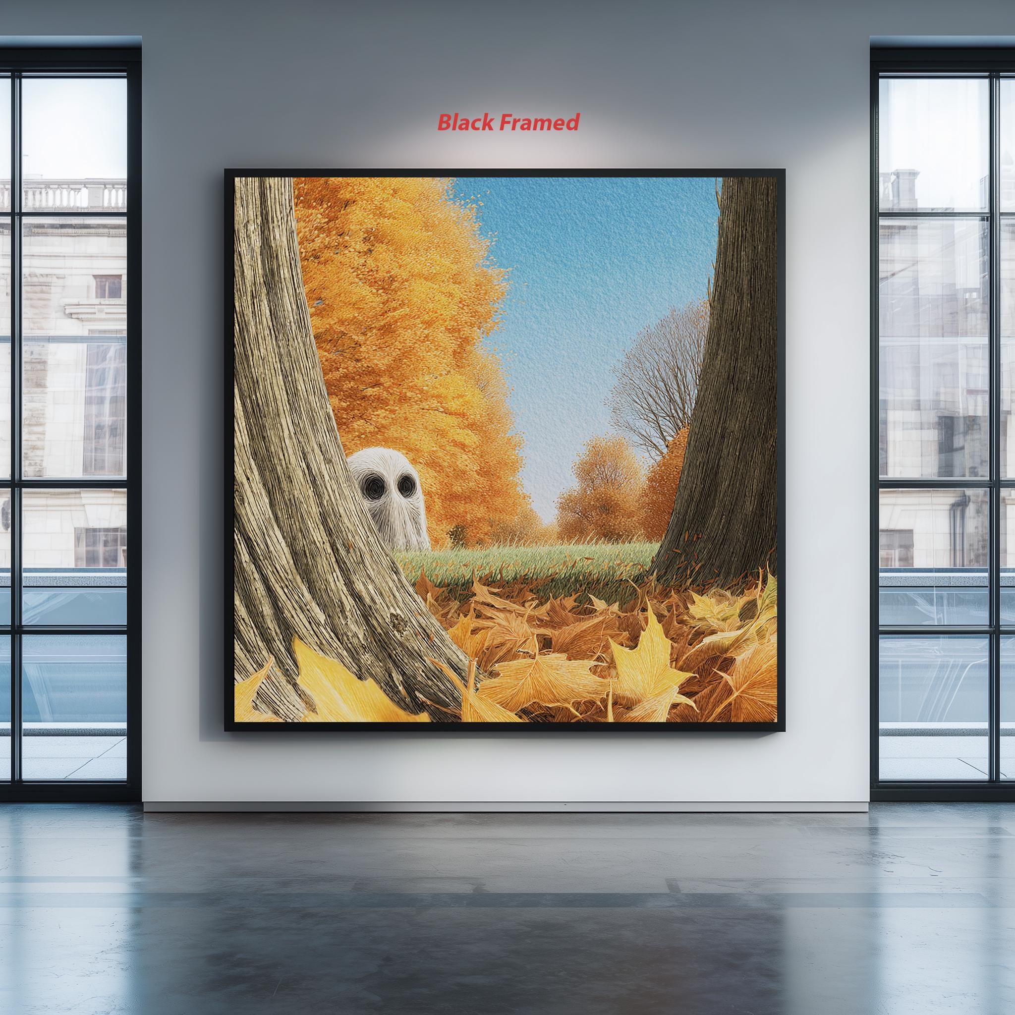 Autumn Owl Art Print – Fall Forest Decor | Cozy Woodland Wall Art with Golden Leaves