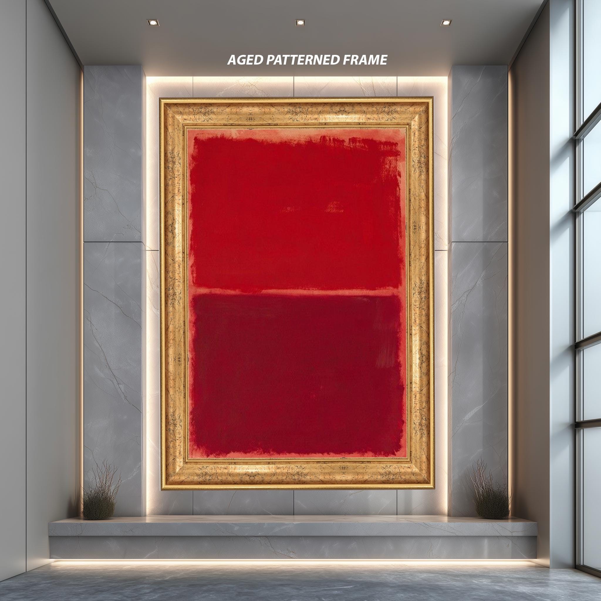 Red Abstract Canvas Print – Minimalist Color Block Wall Art for Bold Living Room