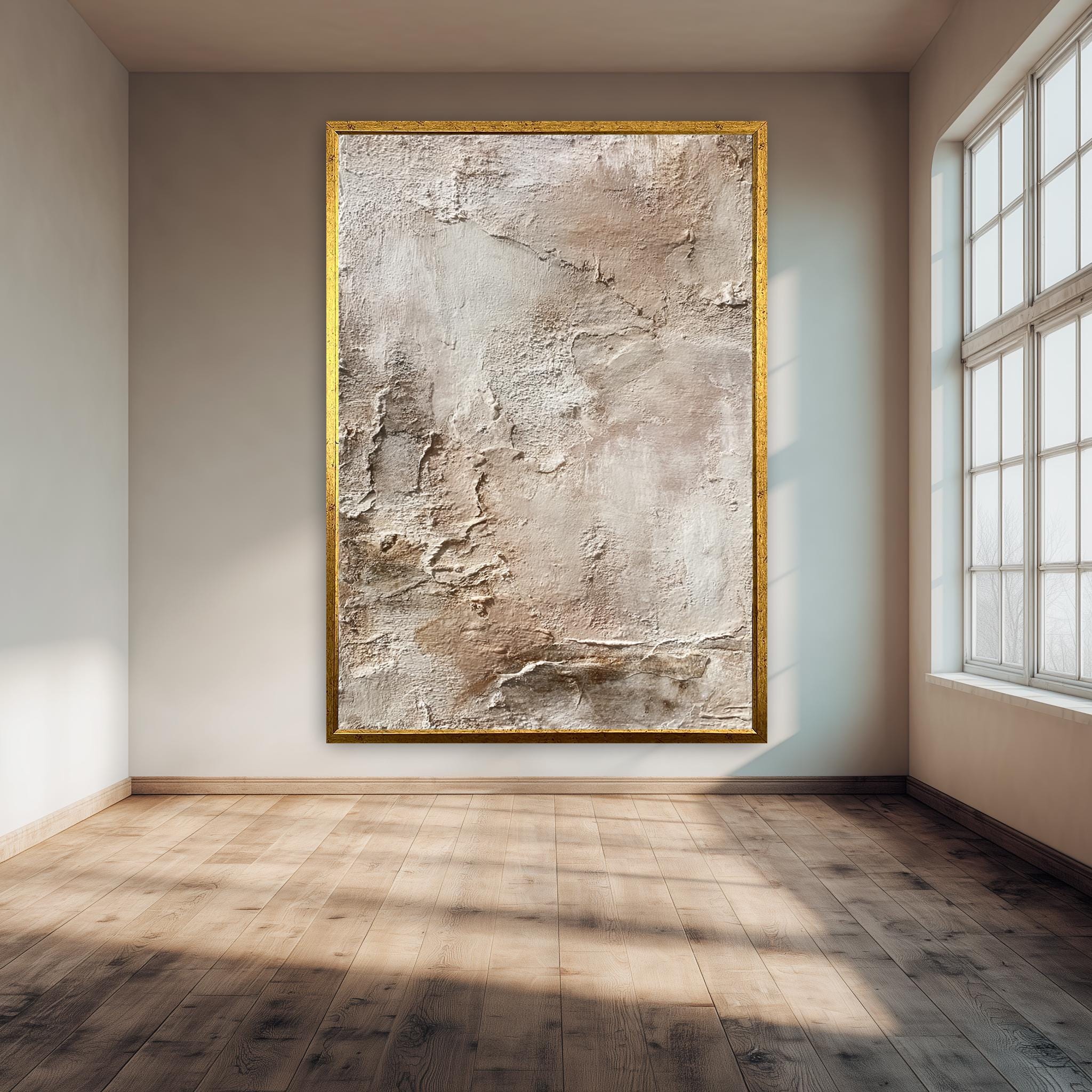 Neutral Abstract Wall Art – Textured Beige Minimalist Japandi Print for Rustic Decor