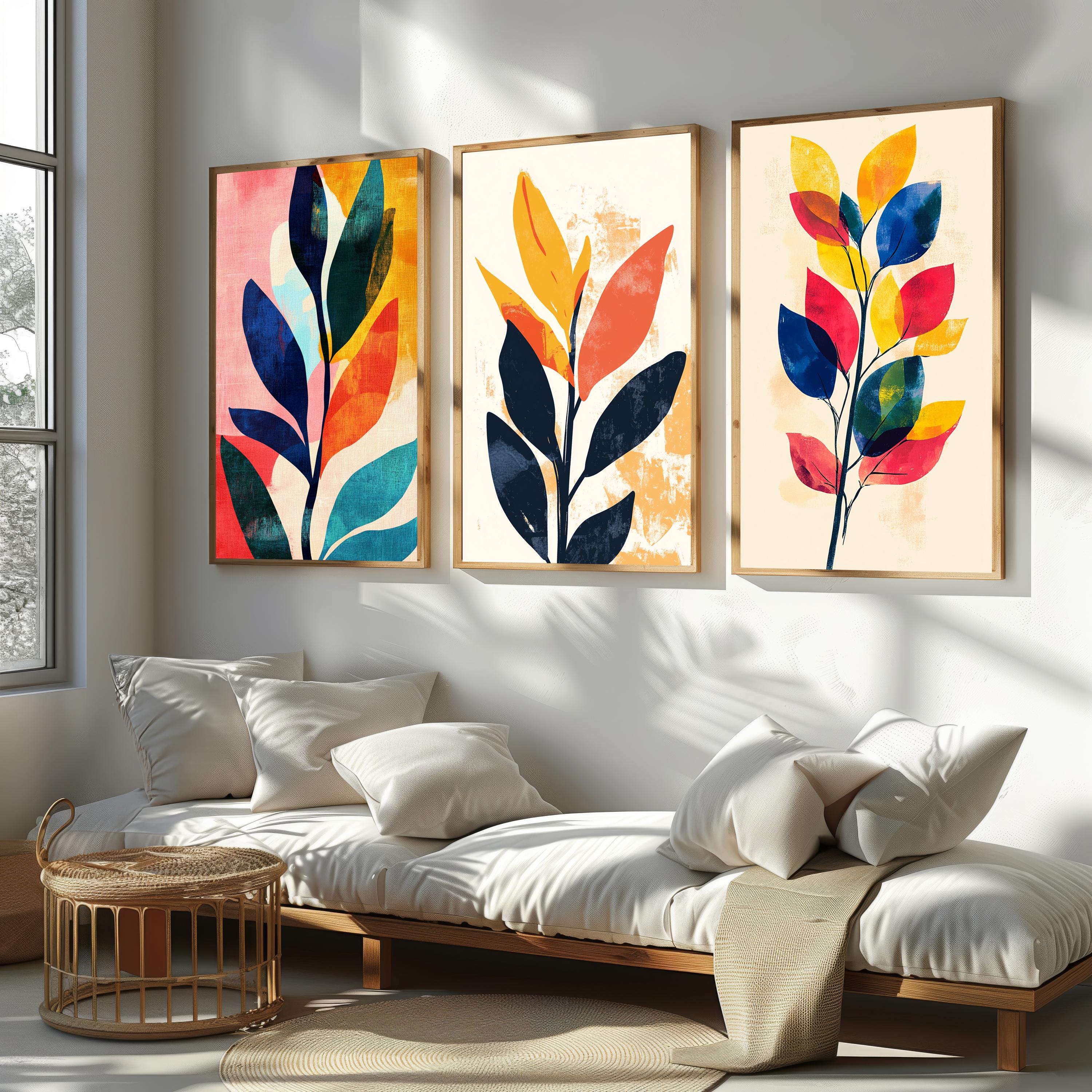 Botanical Wall Art – Abstract Leaf Prints | Modern Wall Decor for Japandi Home