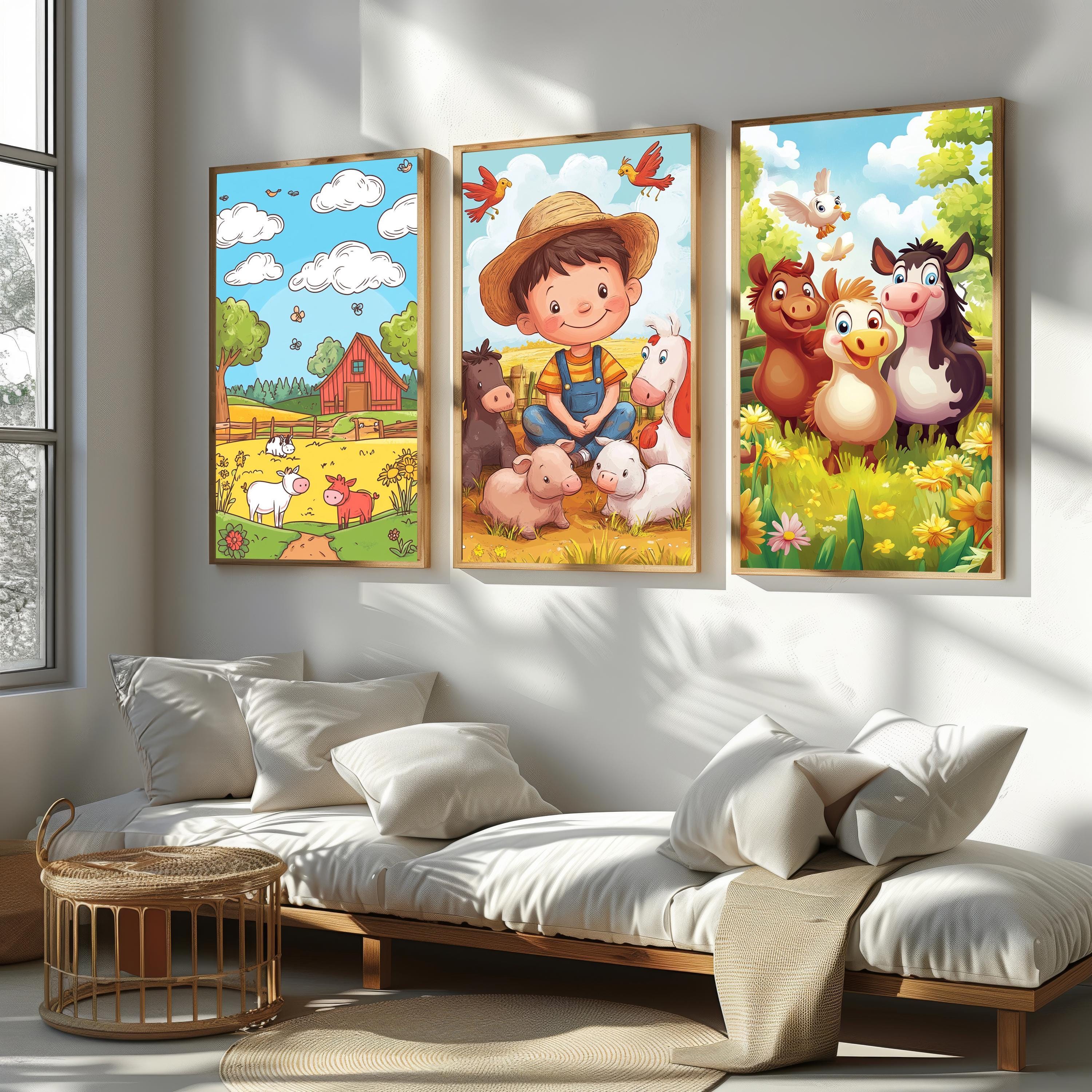 Farm Animal Nursery Prints – Whimsical Baby Room Art | Cute Cartoon Animals Decor