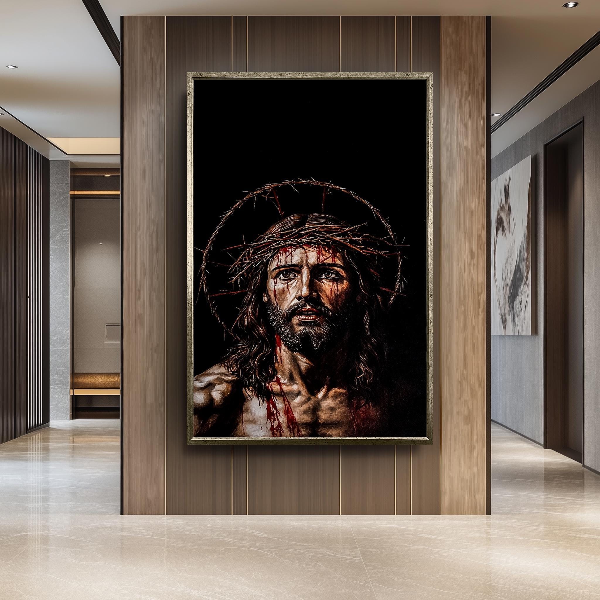 Jesus Crown of Thorns Wall Art – Powerful Religious Canvas Print with Dark Background
