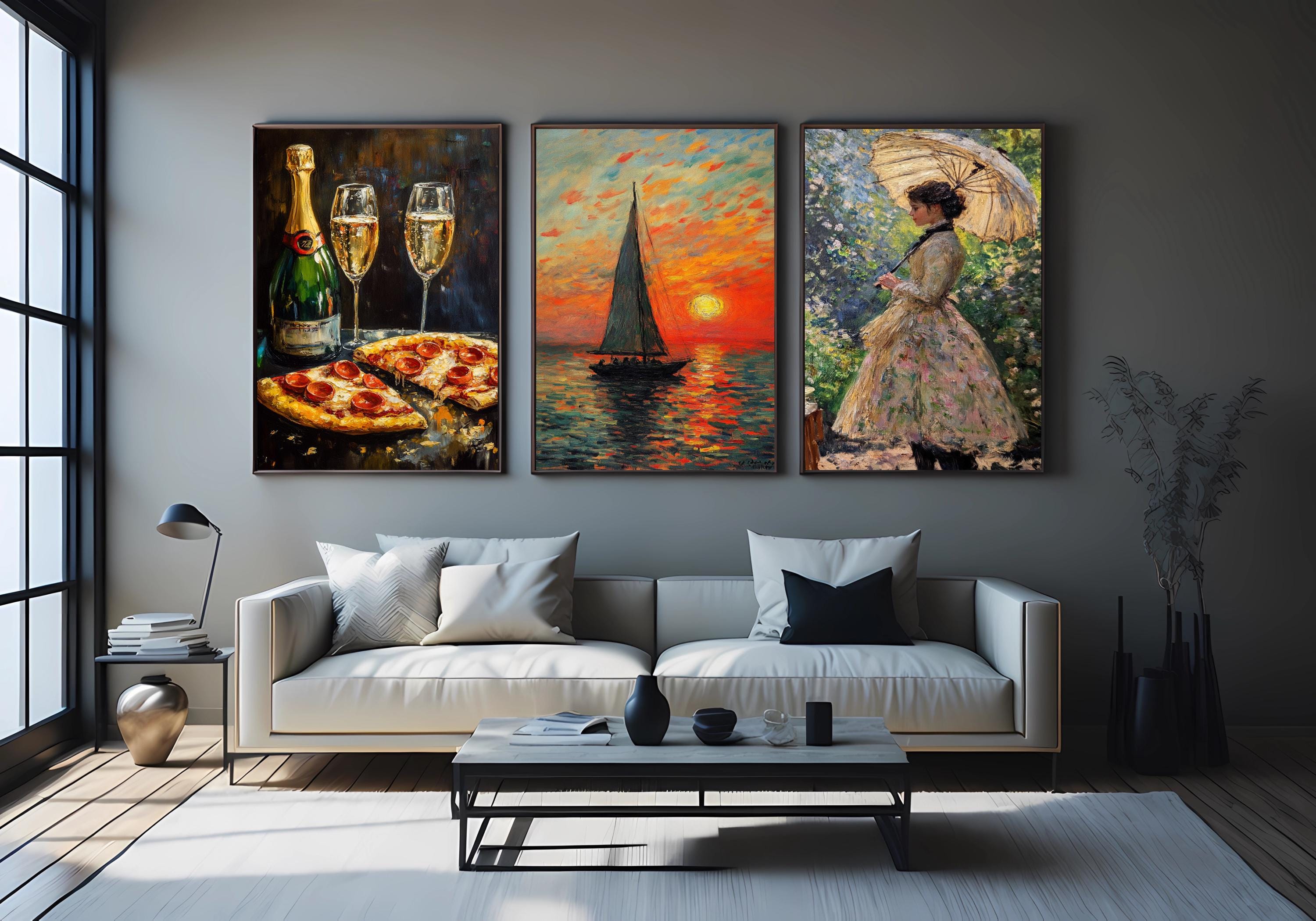Impressionist Canvas Print Set - Classic Landscape Wall Art with Oil Painting Texture