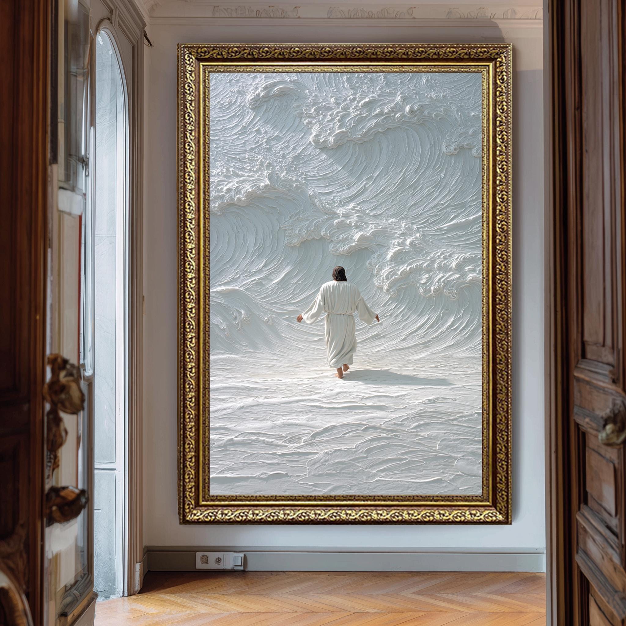 Jesus Walking On Water - Minimalist Faith Decor | Textured Christian Poster