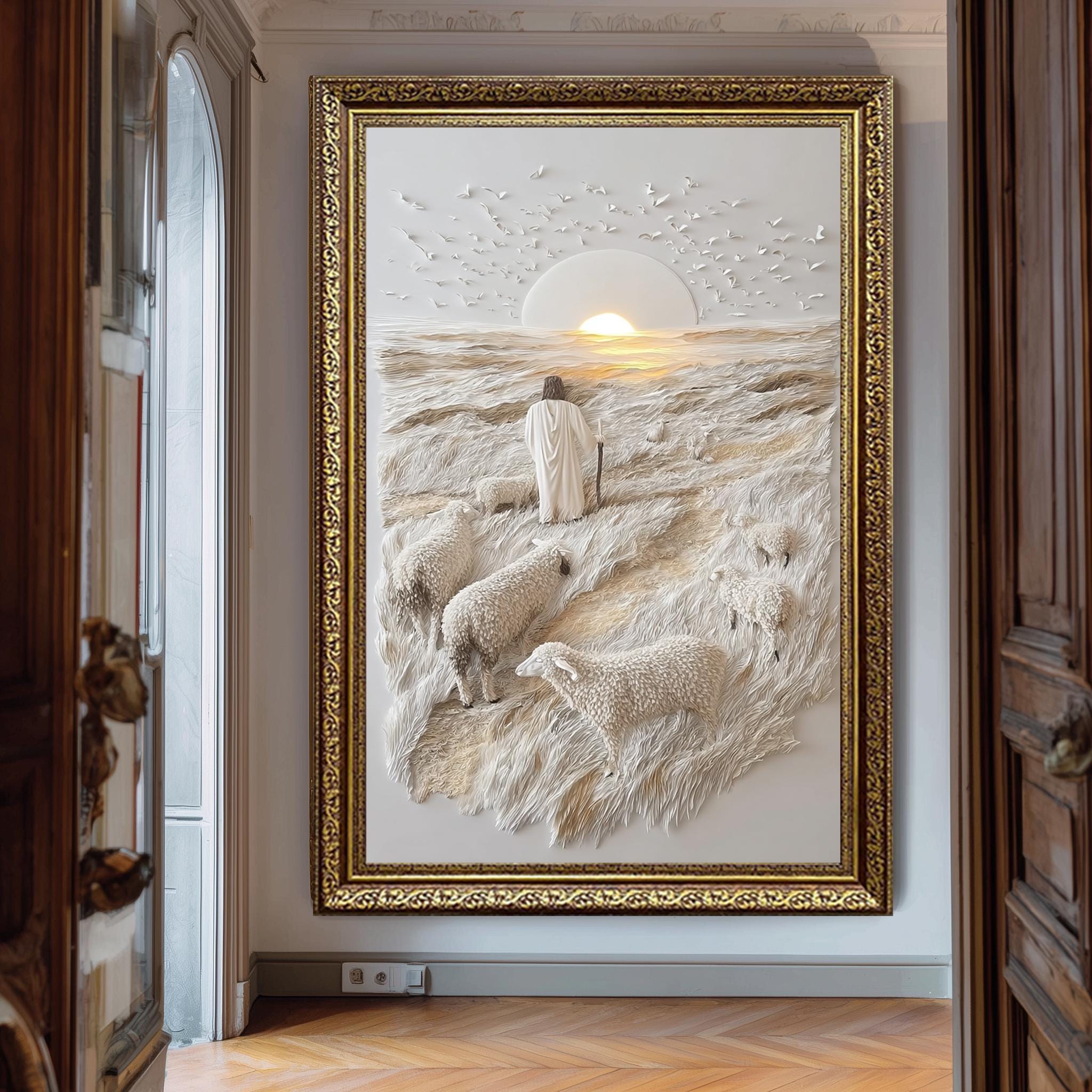 Jesus the Good Shepherd Spiritual Wall Art – Peaceful Christian Home Decor Print