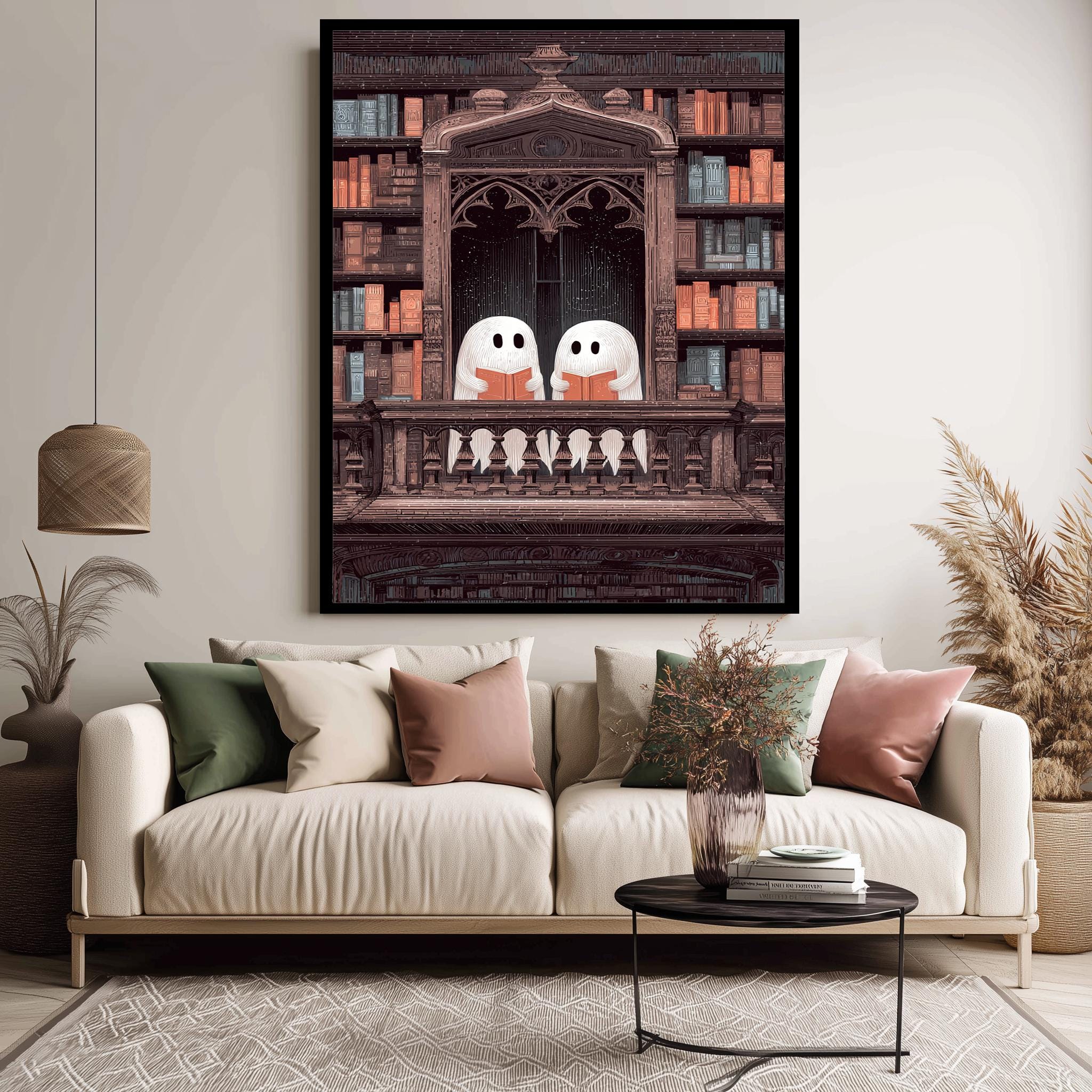 Ghost Library Art Print – Gothic Wall Decor | Cute Ghost Artwork, Halloween Art Print