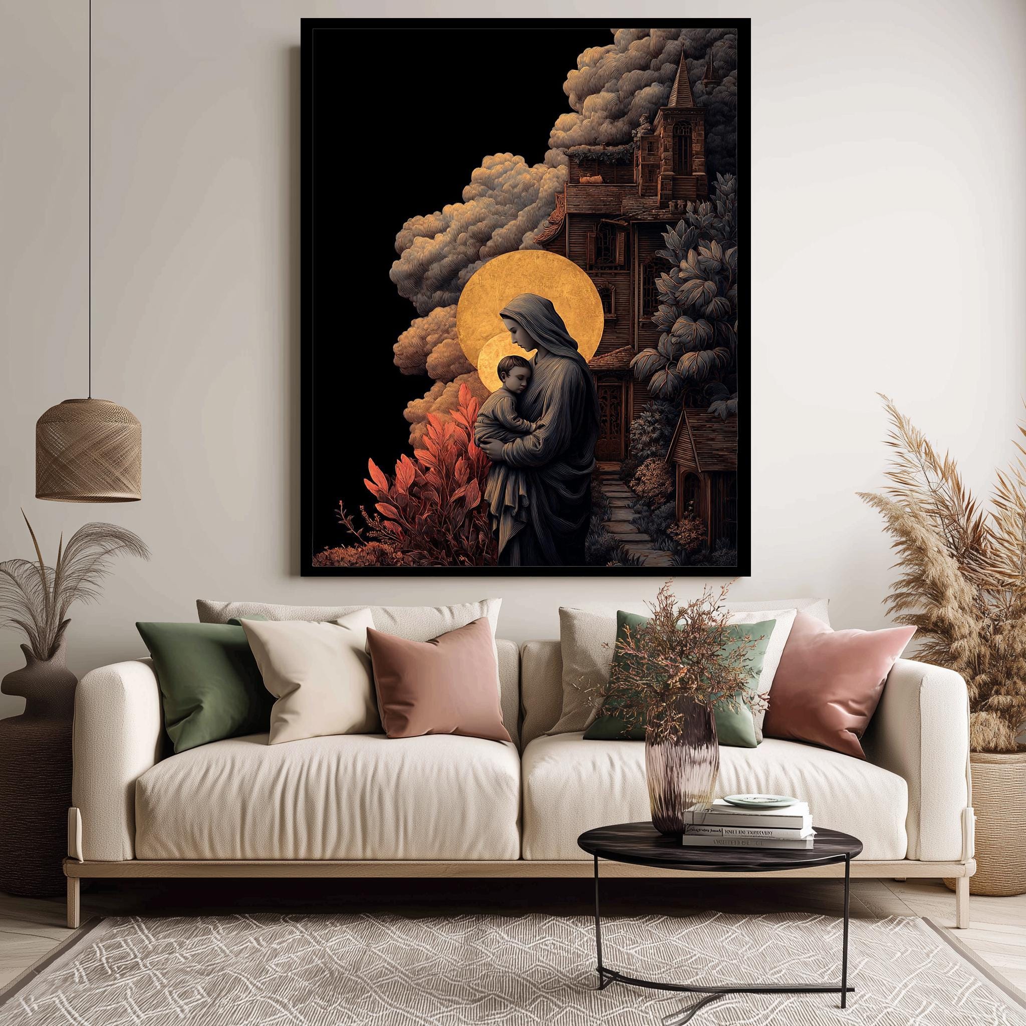 Holy Mother and Child Art Print – Sacred Love Poster | Christian Wall Decor