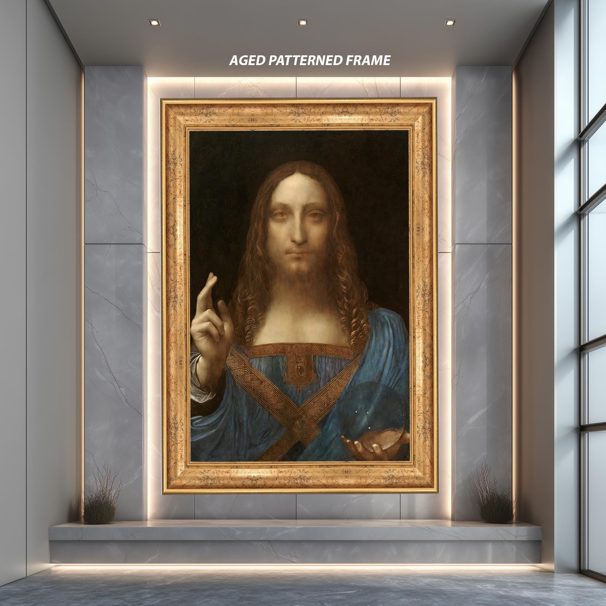 Salvator Mundi Canvas Art – Renaissance Wall Art | Jesus Religious Portrait, Classic Framed Canvas