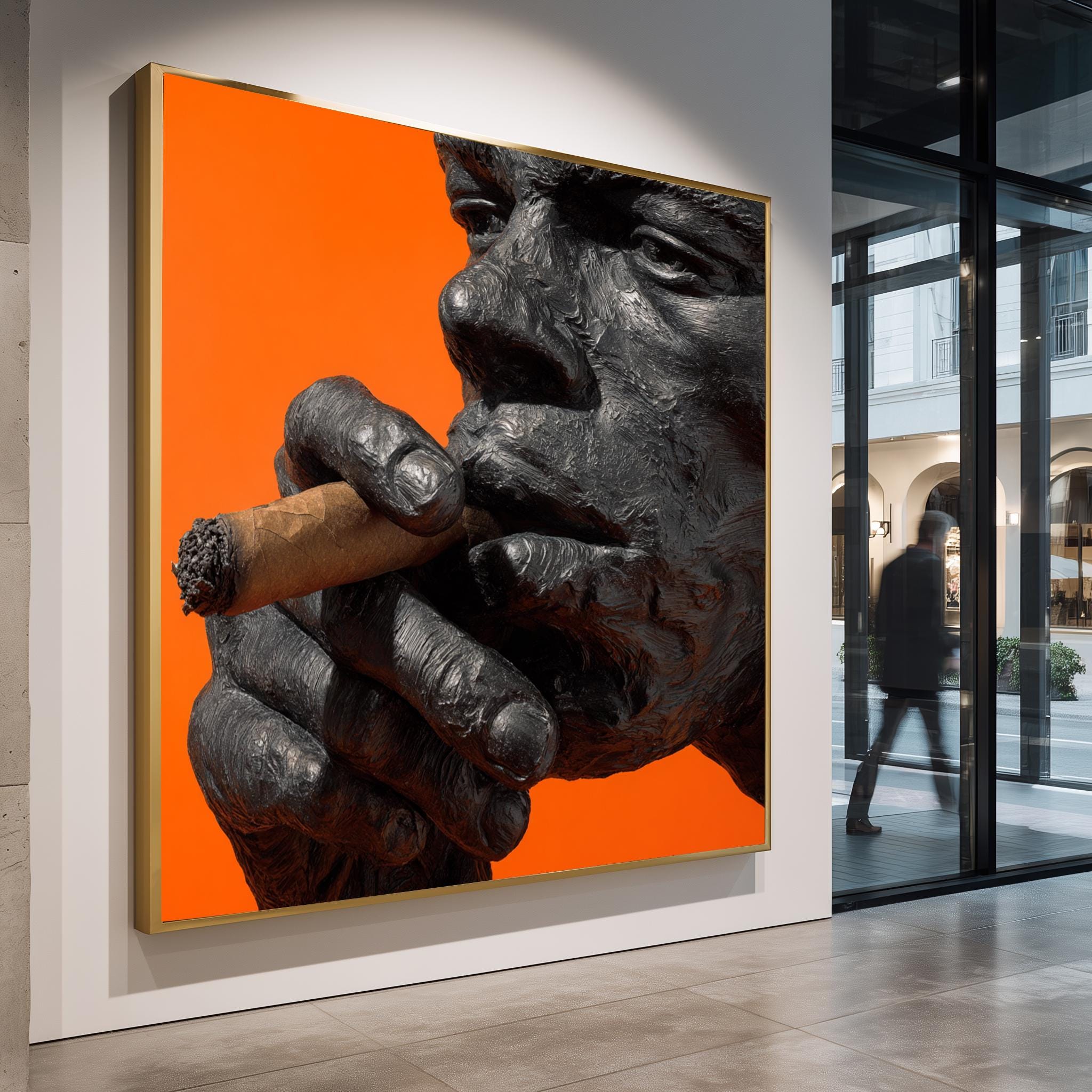 Masculine Wall Decor – Bold Male Portrait Close-Up Cigar Print | Modern Art