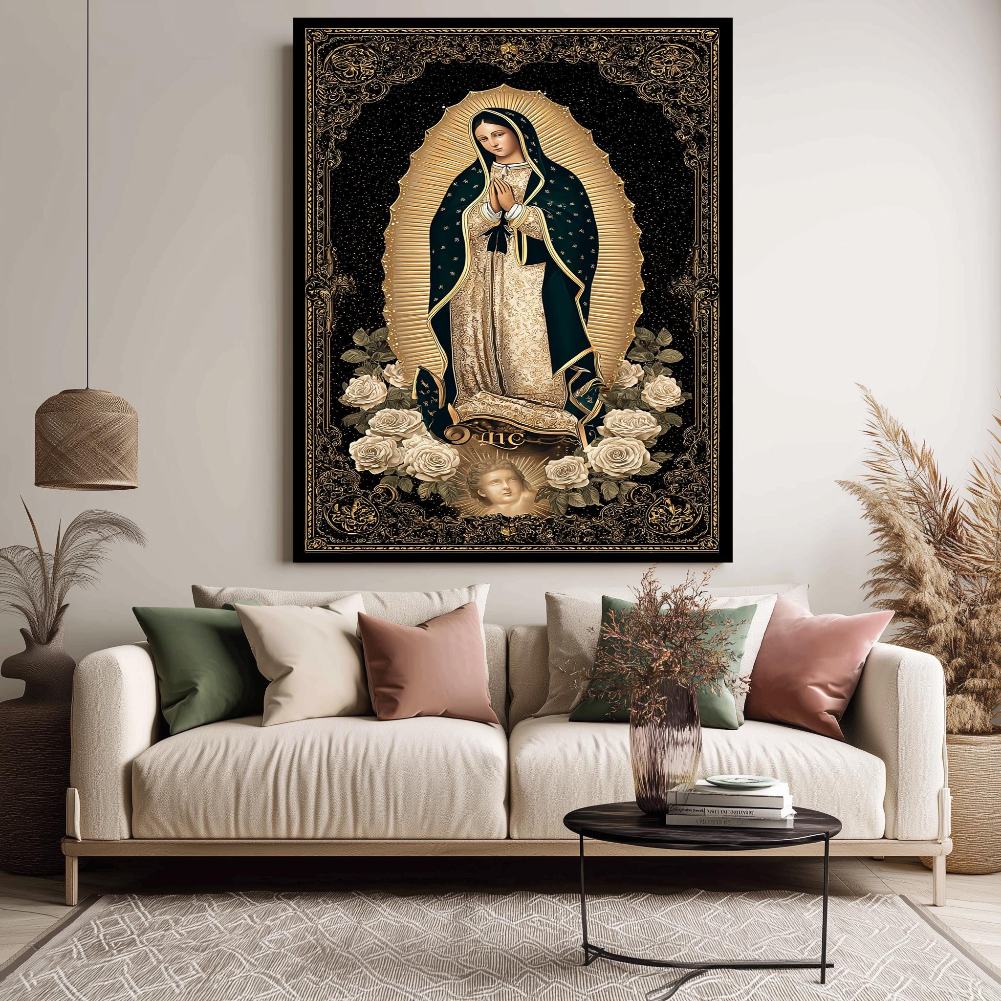 Guadalupe Art Print – Virgin Mary Poster | Catholic Wall Decor | Gold Mary Artwork