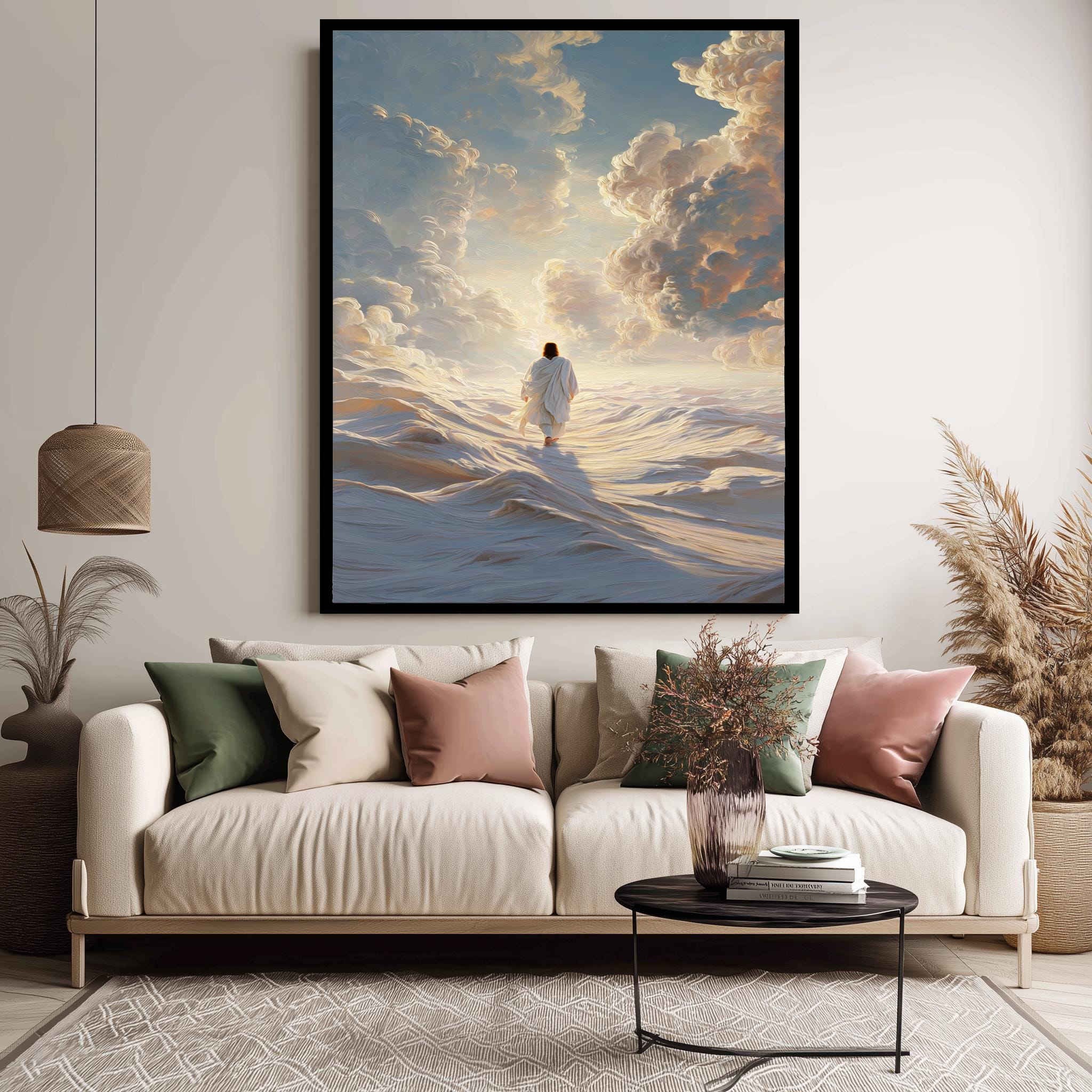 Christian Wall Art – Jesus Walking Painting | Abstract Spiritual Canvas Print for Modern Faith Decor