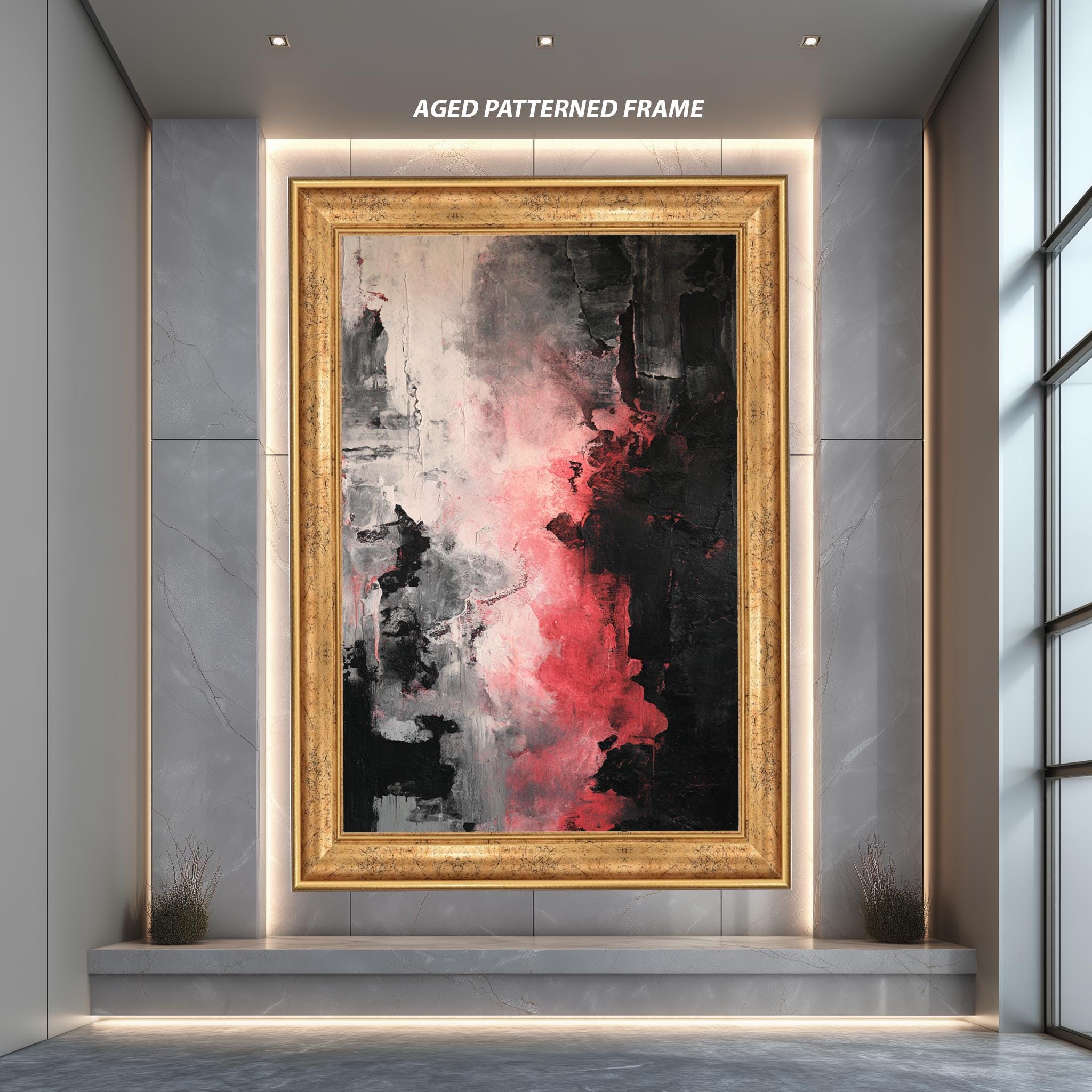 Abstract Textured Art Print – Modern Wall Decor | Bold Black Red Grey Canvas