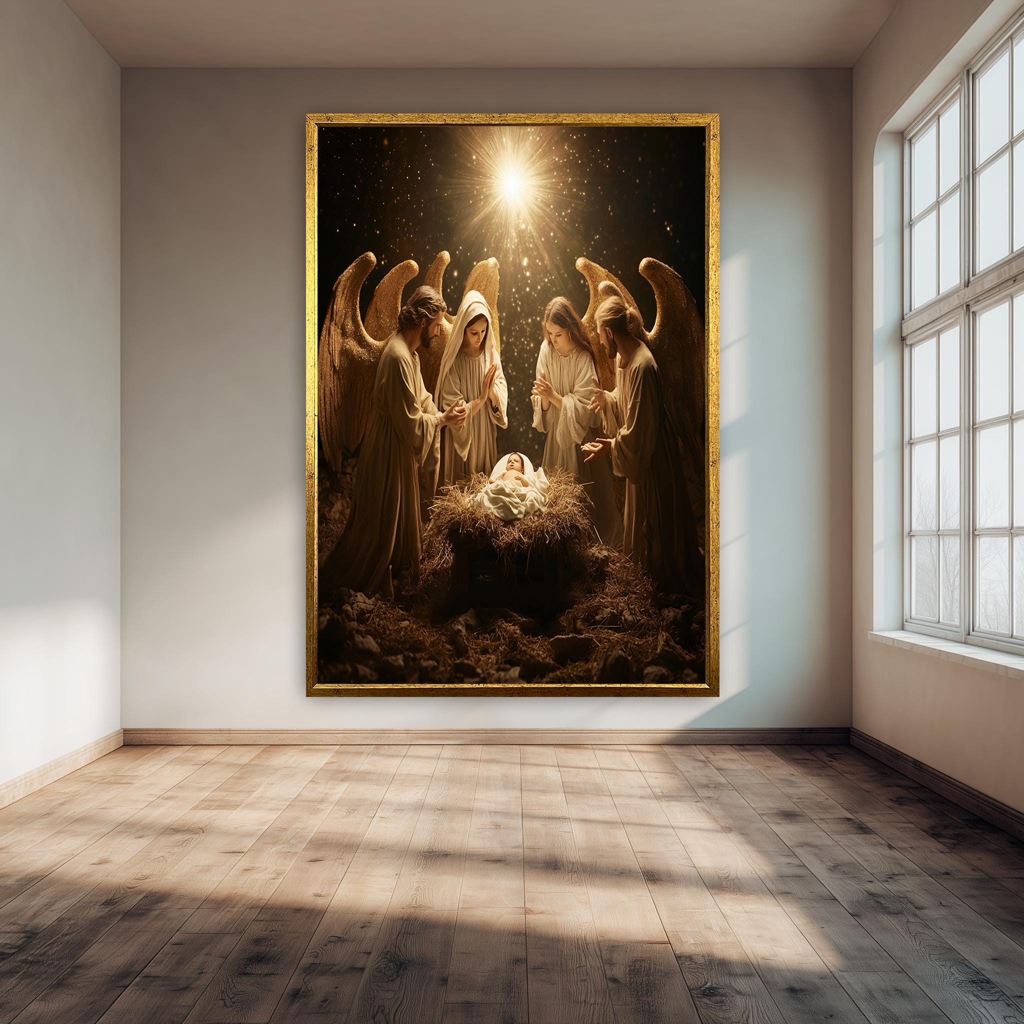 Nativity Scene Canvas | Holy Family Art - Baby Jesus Manger Scene Print