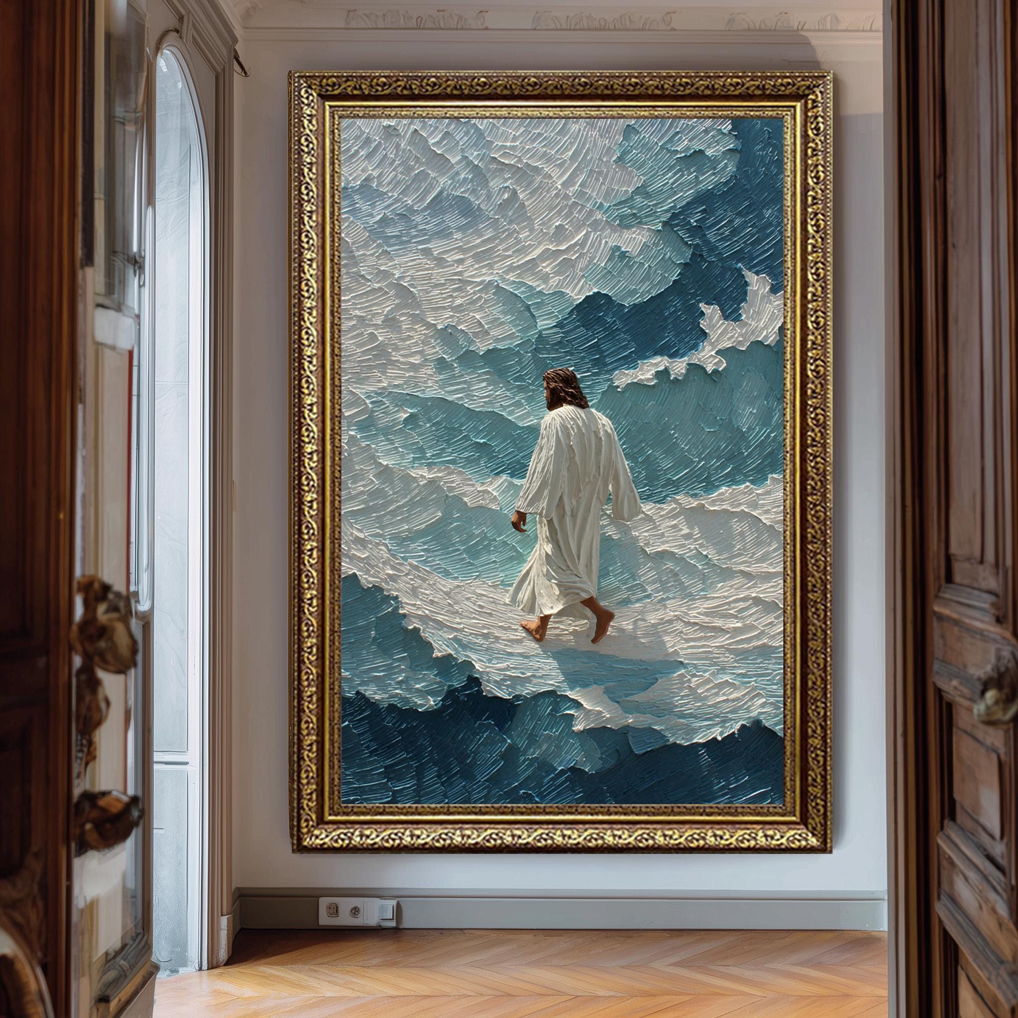 Christian Wall Art – Jesus Walking Art | Abstract Faith Poster Canvas Print