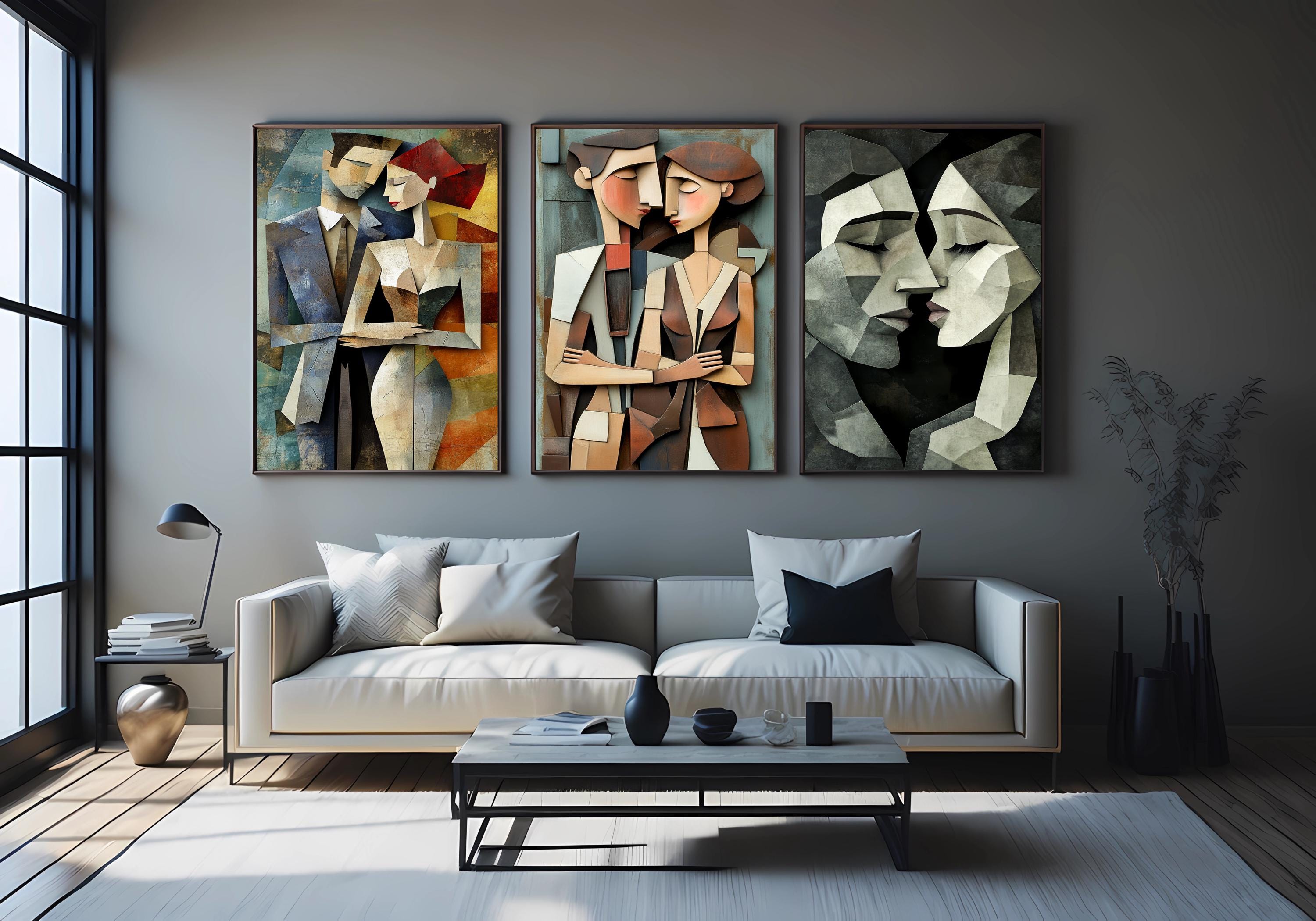 Cubist Couple Canvas - Modern Wall Art Set | Abstract Geometric Painting
