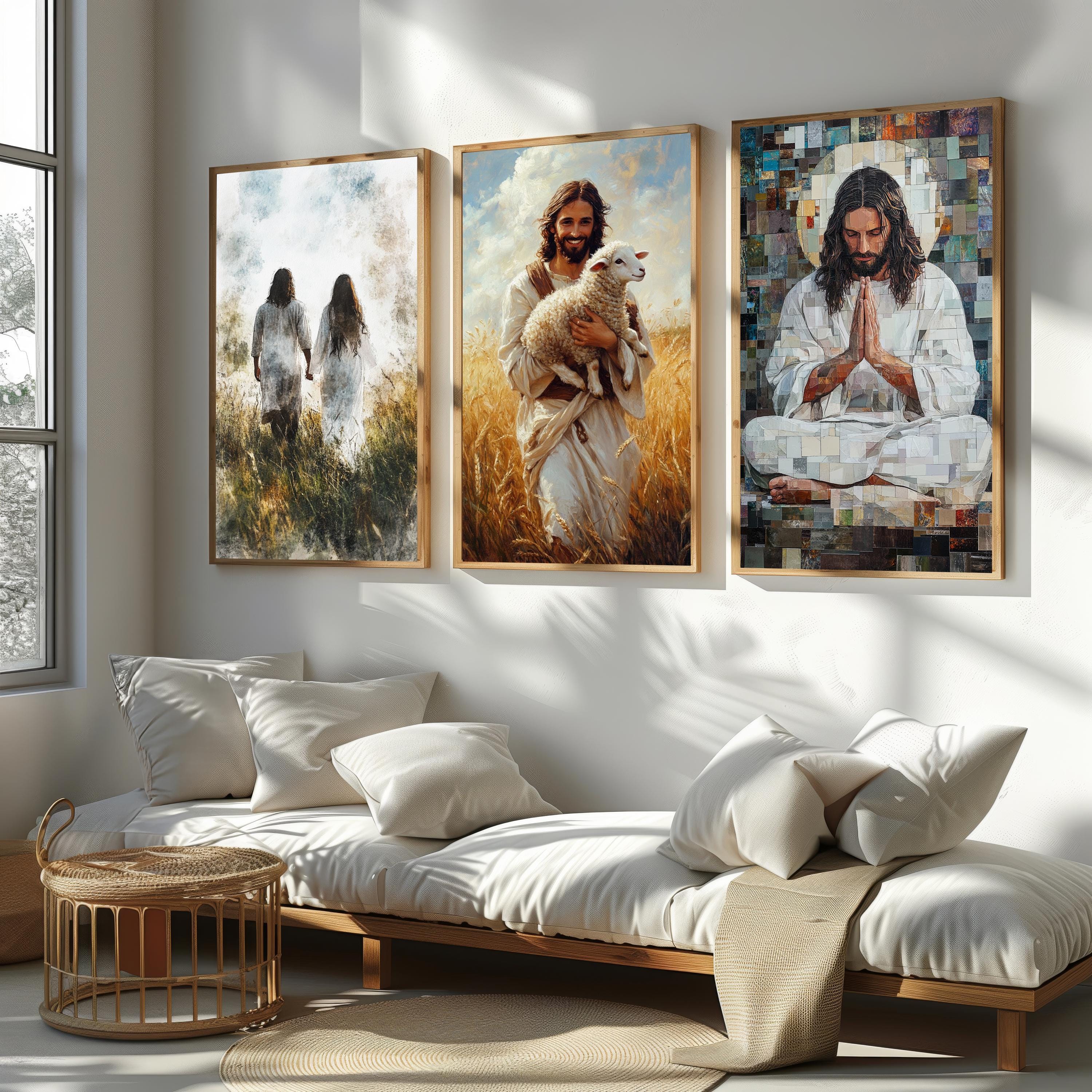 Jesus Christ Canvas Art – Good Shepherd 3-Piece Christian Wall Art Set