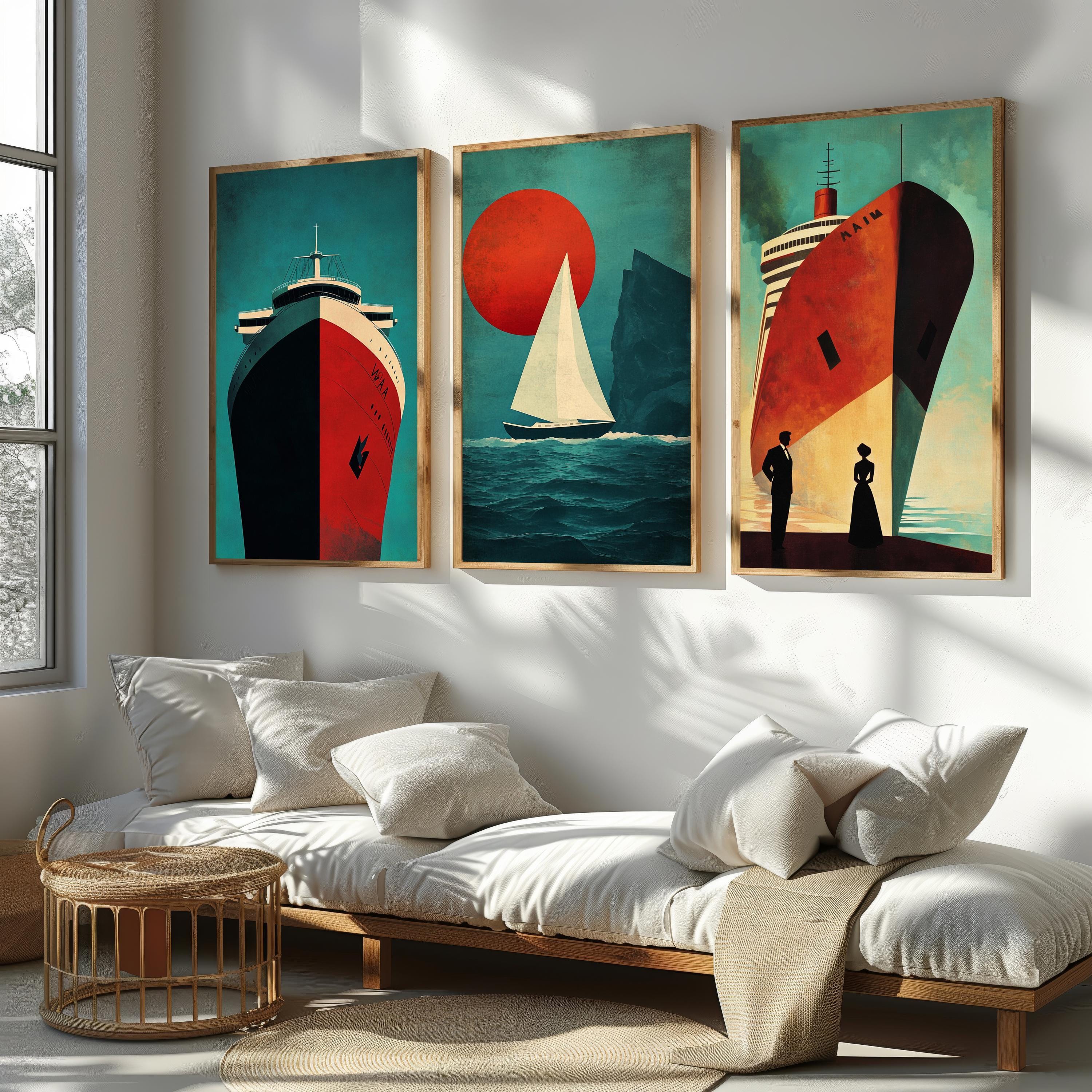 Nautical Ship Canvas Art | Retro Ocean Wall Decor - Vintage Maritime Prints