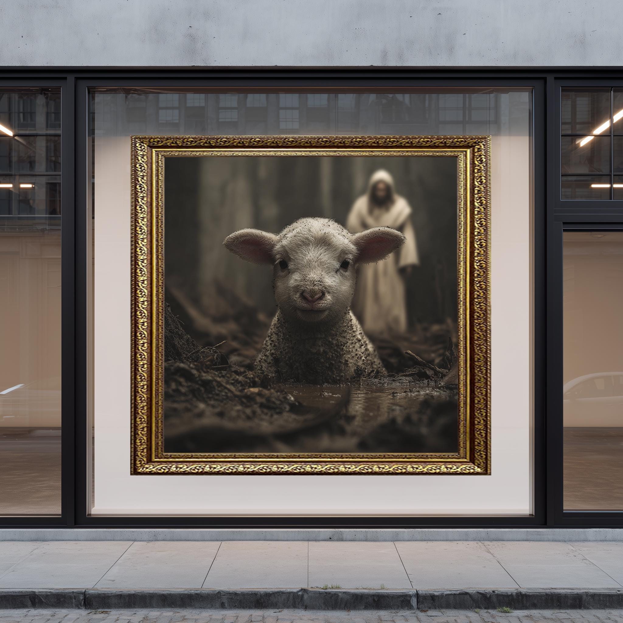 Christian Wall Art – Lamb and Shepherd Religious Art Print for Faith-Based Decor