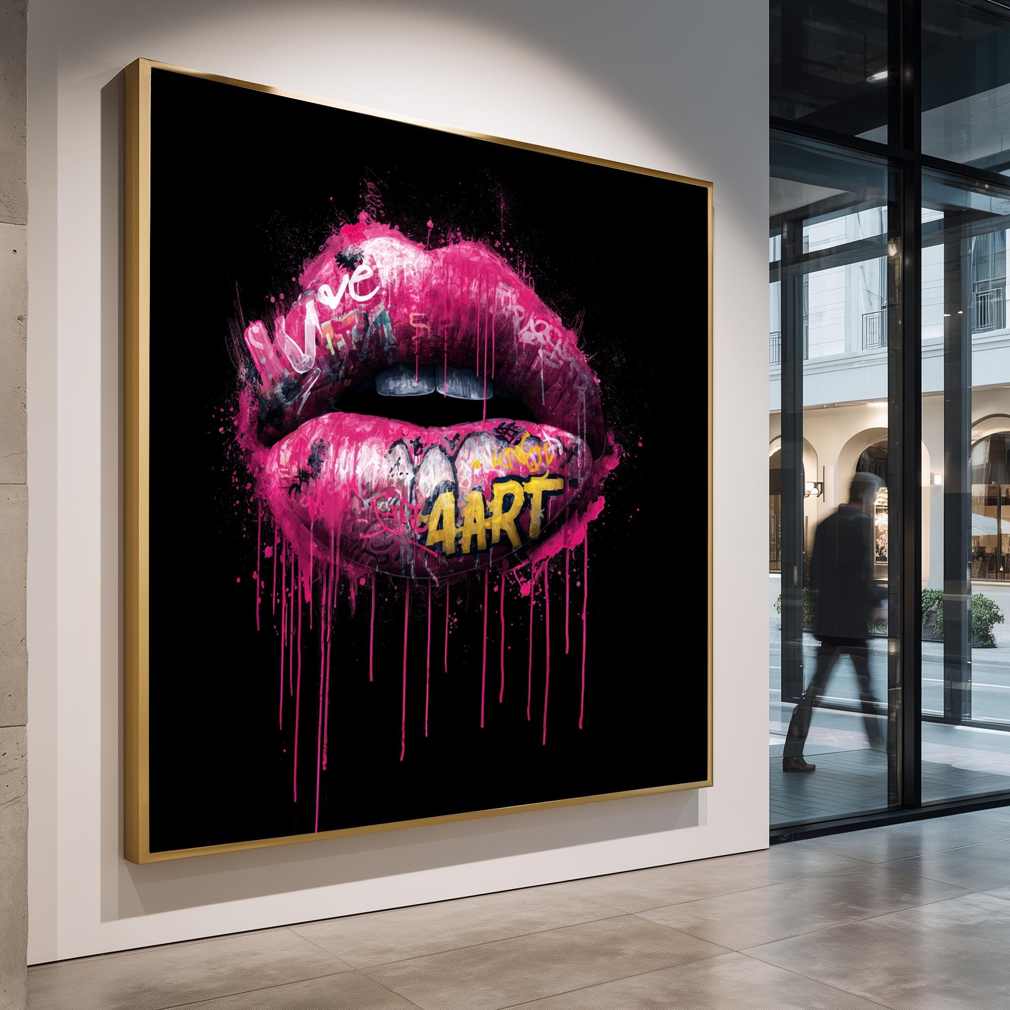 Graffiti Lips Art Print – Neon Pink Dripping Paint | Urban Street Pop Wall Decor