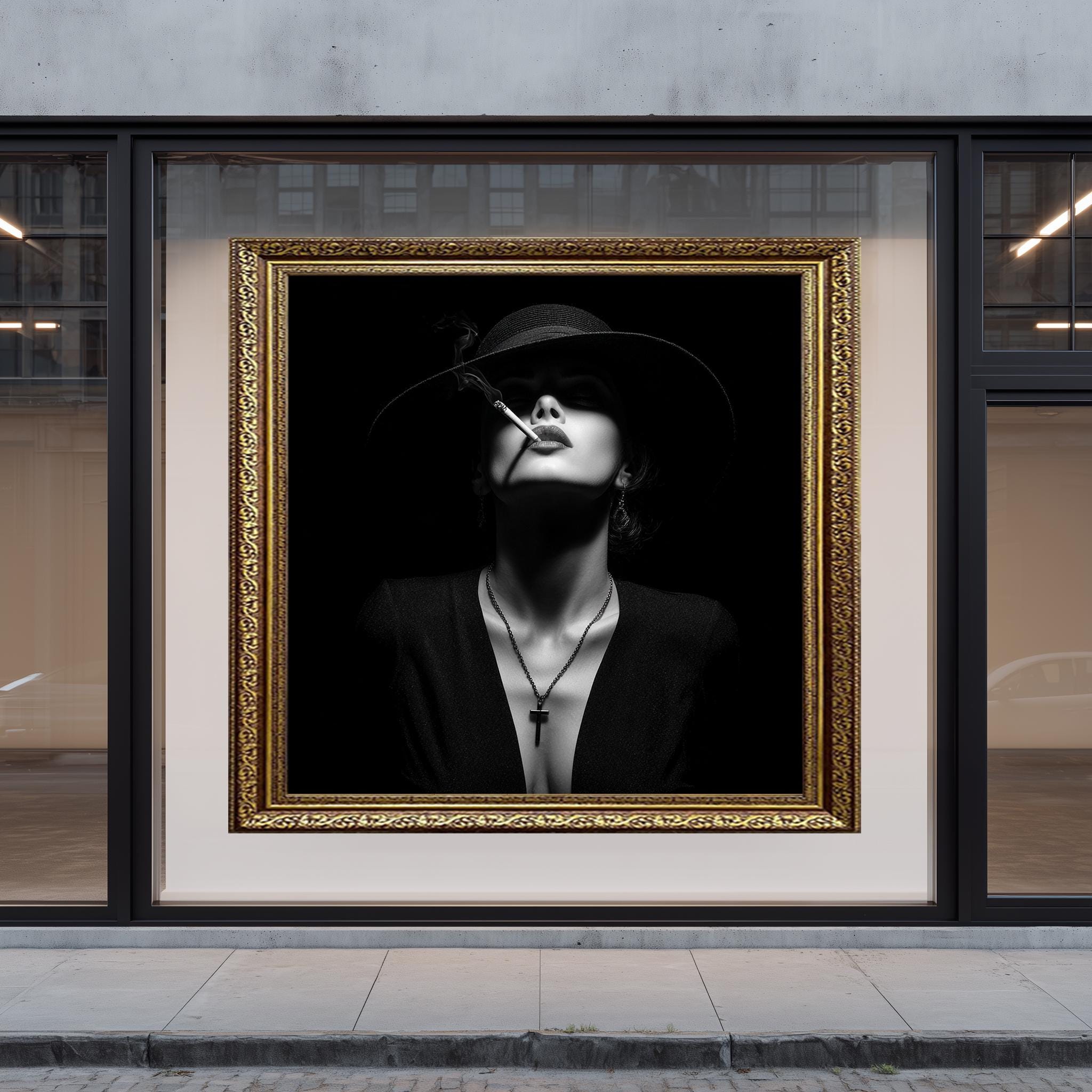 Noir Wall Art – Moody Black White Portrait | Femme Fatale Dark Glamour Print