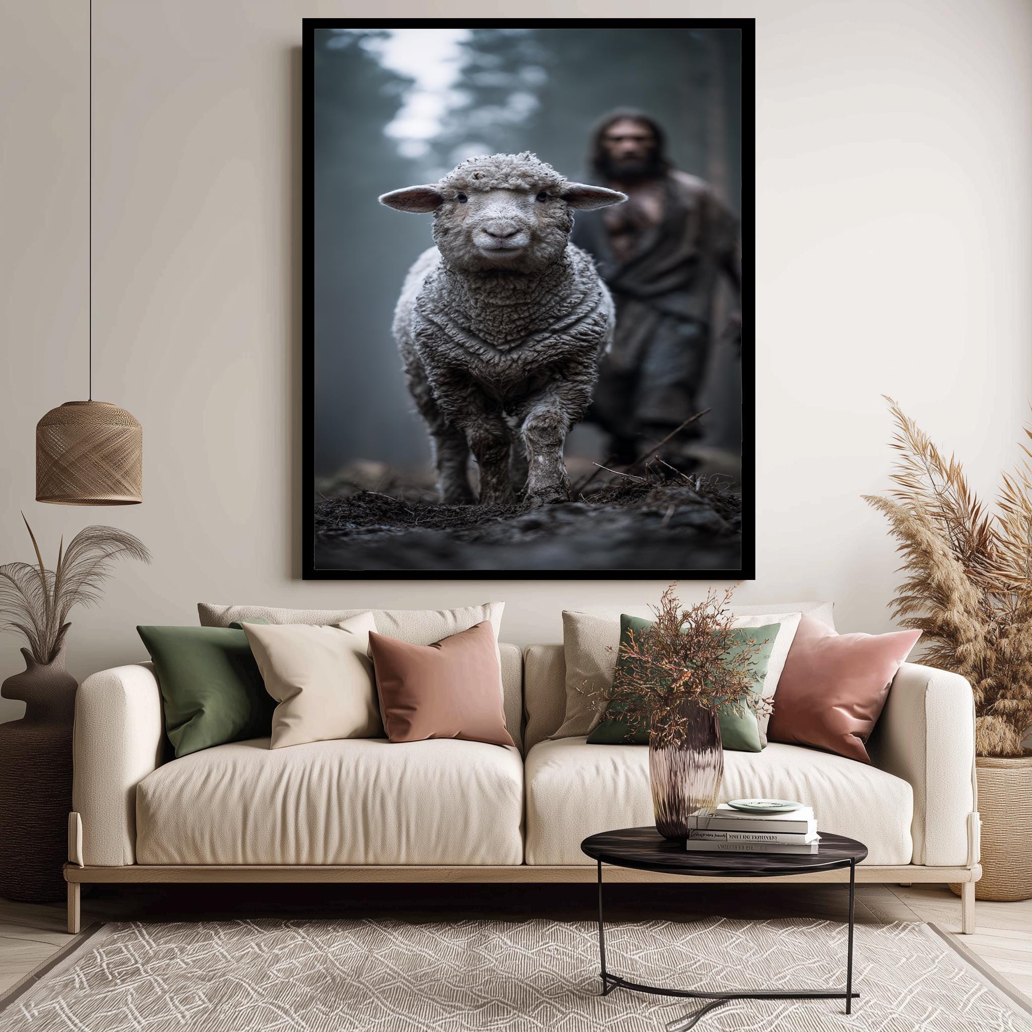 Lost Sheep Art Print – Christian Wall Decor | Realistic Nature Scene Canvas